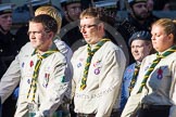 Remembrance Sunday at the Cenotaph in London 2014: Group M49 - Scout Association.
Press stand opposite the Foreign Office building, Whitehall, London SW1,
London,
Greater London,
United Kingdom,
on 09 November 2014 at 12:21, image #2309