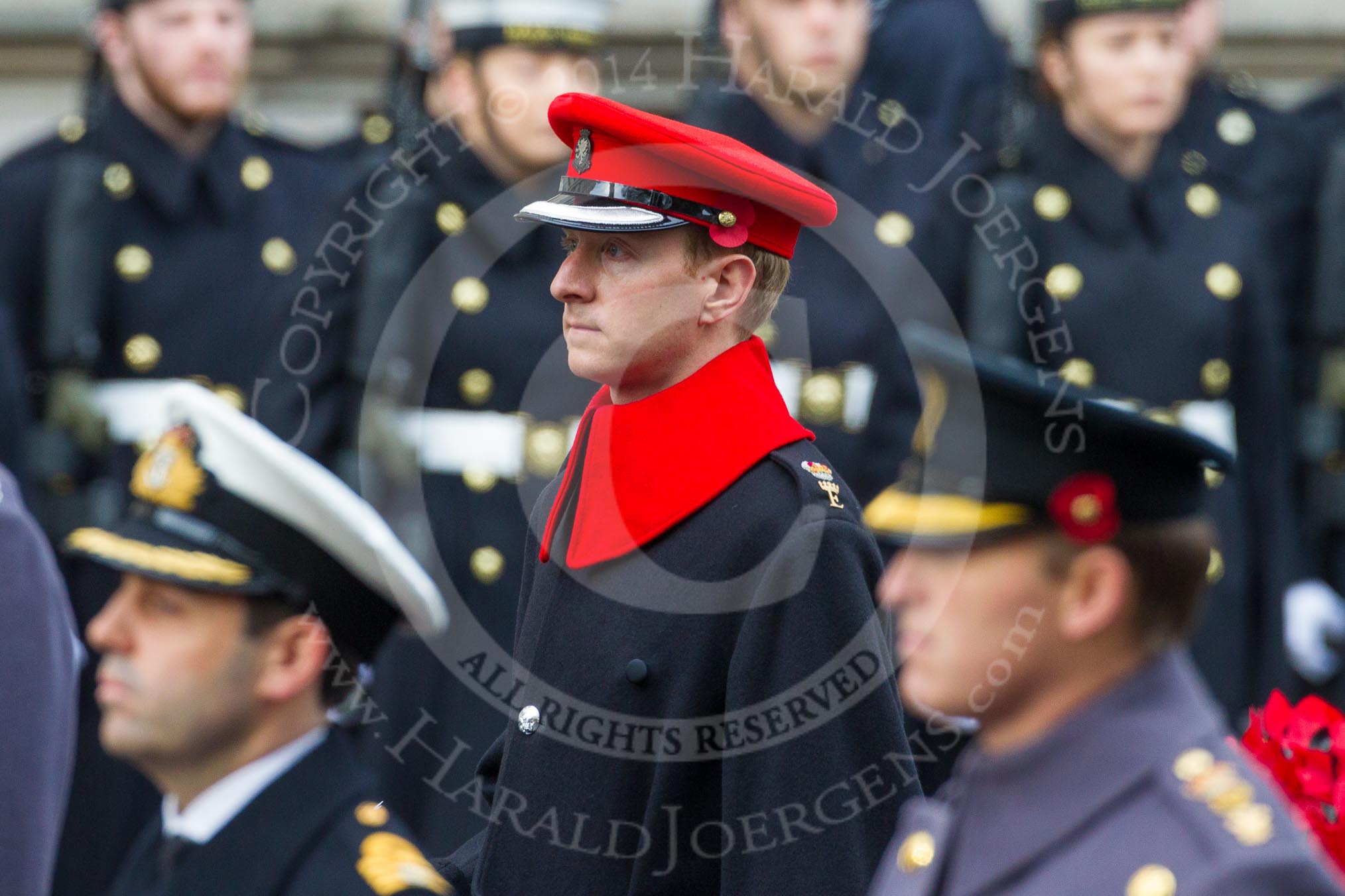 Remembrance Sunday at the Cenotaph in London 2014: Major Richard Morgan, equerry to HRH The Earl of Wessex.
Press stand opposite the Foreign Office building, Whitehall, London SW1,
London,
Greater London,
United Kingdom,
on 09 November 2014 at 10:59, image #153