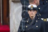 Remembrance Sunday at the Cenotaph in London 2014: A female member of the Royal Navy detachment at the door of the Foreign- and Commonwealth Office.
Press stand opposite the Foreign Office building, Whitehall, London SW1,
London,
Greater London,
United Kingdom,
on 09 November 2014 at 10:19, image #41