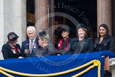 Remembrance Sunday at the Cenotaph in London 2014: Guests on one of the balconies of the Foreign- and Commonwealth Office.
Press stand opposite the Foreign Office building, Whitehall, London SW1,
London,
Greater London,
United Kingdom,
on 09 November 2014 at 10:20, image #45