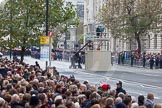 Remembrance Sunday at the Cenotaph in London 2014: The BBC camera tower in the middle of Whitehall, the Massed Bands of the Household Division are marching towards the Cenotaph.
Press stand opposite the Foreign Office building, Whitehall, London SW1,
London,
Greater London,
United Kingdom,
on 09 November 2014 at 10:23, image #56