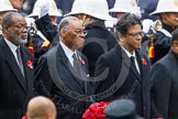 Remembrance Sunday at the Cenotaph in London 2014: The High Commissioner of Grenada, the High Commissioner of The Bahamas, and the High Commissioner of Bangladesh with their wreaths at the Cenotaph.
Press stand opposite the Foreign Office building, Whitehall, London SW1,
London,
Greater London,
United Kingdom,
on 09 November 2014 at 11:03, image #179