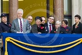 Remembrance Sunday at the Cenotaph in London 2014: Guests watching the ceremony from one of the balconies of the Foreign- and Commonwealth Office.
Press stand opposite the Foreign Office building, Whitehall, London SW1,
London,
Greater London,
United Kingdom,
on 09 November 2014 at 11:11, image #241