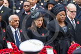 Remembrance Sunday at the Cenotaph in London 2014: The High Commissioner of Guyana, the High Commissioner of Singapore, the High Commissioner of Zambia and and the High Commissioner of Malta with their wreaths at the Cenotaph.
Press stand opposite the Foreign Office building, Whitehall, London SW1,
London,
Greater London,
United Kingdom,
on 09 November 2014 at 11:11, image #248