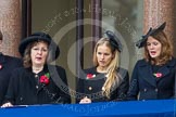 Remembrance Sunday at the Cenotaph in London 2014: Guests singing during the service on one of the balconies of the Foreign- and Commonwealth Office.
Press stand opposite the Foreign Office building, Whitehall, London SW1,
London,
Greater London,
United Kingdom,
on 09 November 2014 at 11:17, image #275