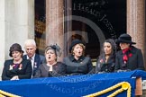 Remembrance Sunday at the Cenotaph in London 2014: Guests singing during the service on one of the balconies of the Foreign- and Commonwealth Office.
Press stand opposite the Foreign Office building, Whitehall, London SW1,
London,
Greater London,
United Kingdom,
on 09 November 2014 at 11:17, image #276