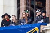 Remembrance Sunday at the Cenotaph in London 2014: Guests singing during the service on one of the balconies of the Foreign- and Commonwealth Office.
Press stand opposite the Foreign Office building, Whitehall, London SW1,
London,
Greater London,
United Kingdom,
on 09 November 2014 at 11:17, image #279