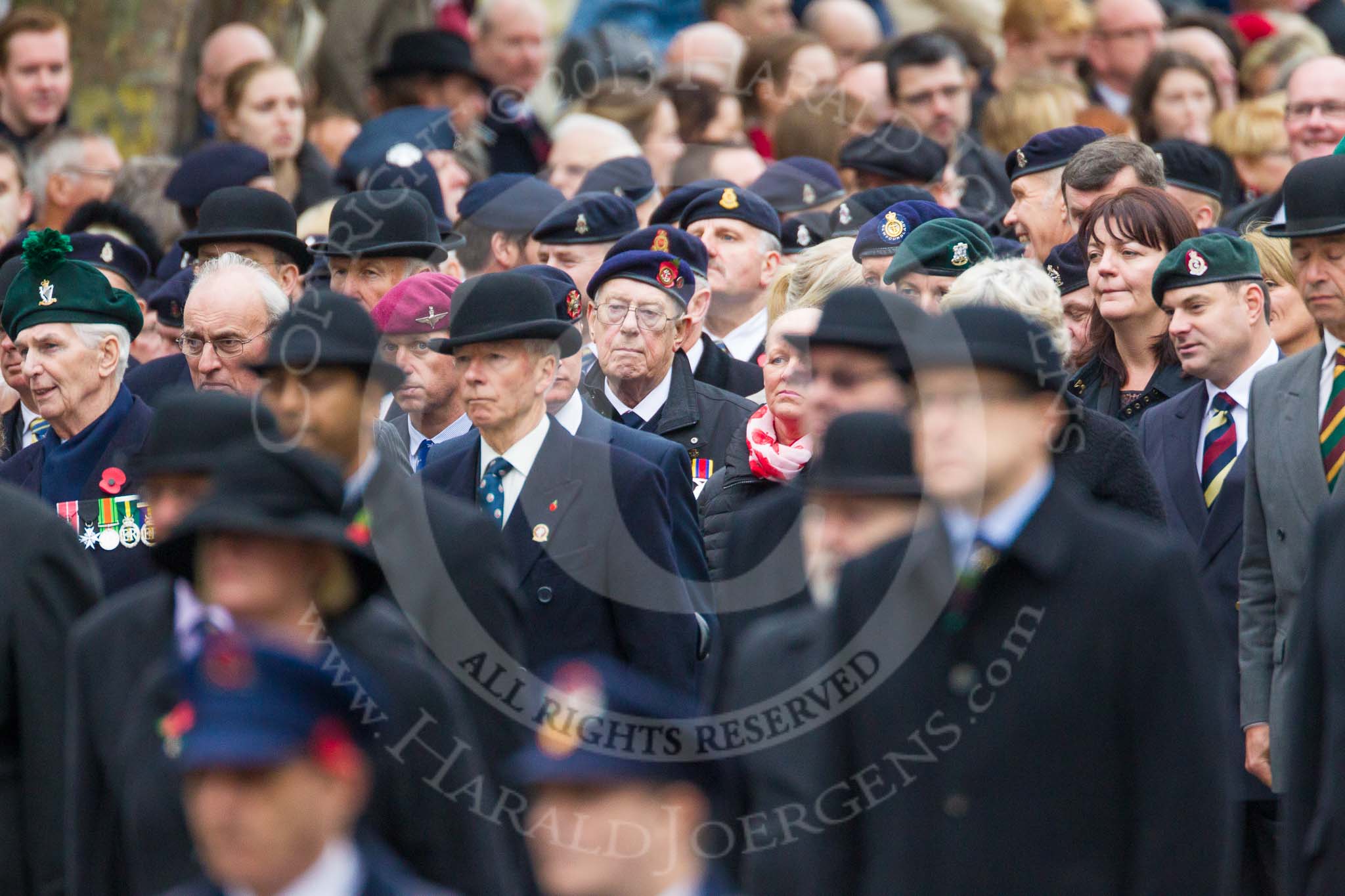 Remembrance Sunday at the Cenotaph 2015: Over 10.000 Veterans waiting for the begin of the March Past.
Cenotaph, Whitehall, London SW1,
London,
Greater London,
United Kingdom,
on 08 November 2015 at 11:23, image #5