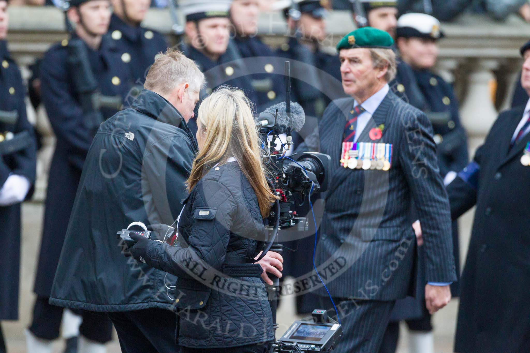 Remembrance Sunday at the Cenotaph 2015: Group B6, Royal Engineers Bomb Disposal Association (Anniversary) walking with the BBC steadycam for the live broadcast.
Cenotaph, Whitehall, London SW1,
London,
Greater London,
United Kingdom,
on 08 November 2015 at 11:37, image #43