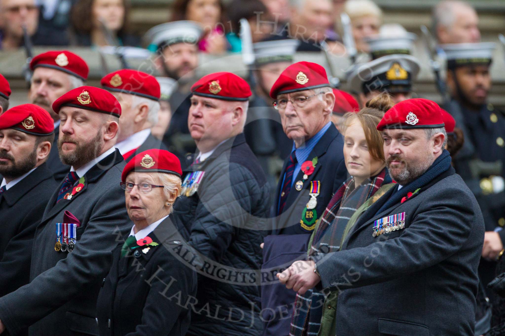 Remembrance Sunday at the Cenotaph 2015: Group B16, Royal Military Police Association.
Cenotaph, Whitehall, London SW1,
London,
Greater London,
United Kingdom,
on 08 November 2015 at 11:40, image #135