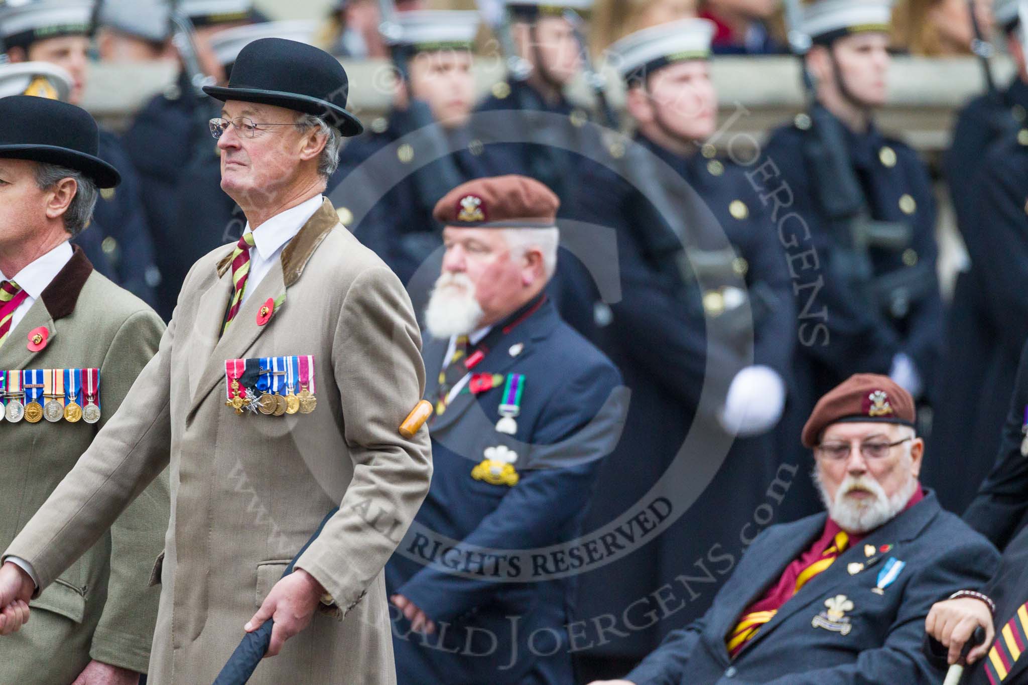 Remembrance Sunday at the Cenotaph 2015: Group B24, Queen's Royal Hussars (The Queen's Own & Royal Irish).
Cenotaph, Whitehall, London SW1,
London,
Greater London,
United Kingdom,
on 08 November 2015 at 11:41, image #186