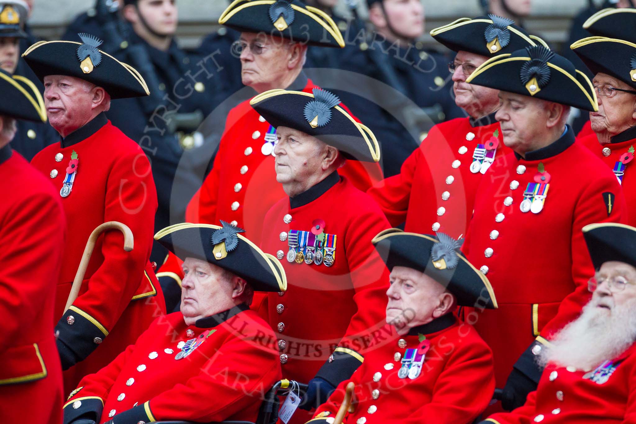 Remembrance Sunday at the Cenotaph 2015: Group B43, Royal Hospital Chelsea.
Cenotaph, Whitehall, London SW1,
London,
Greater London,
United Kingdom,
on 08 November 2015 at 11:45, image #347