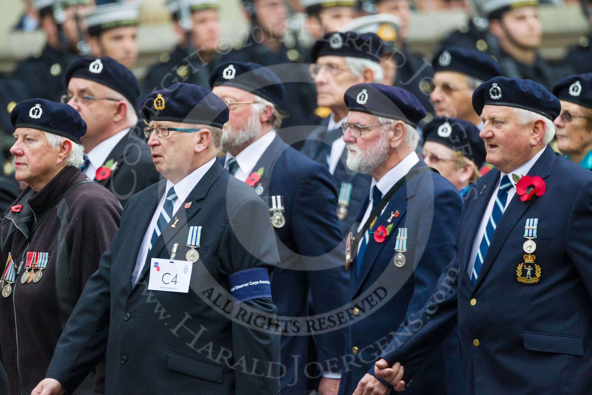 Remembrance Sunday at the Cenotaph 2015: Group C4, Royal Observer Corps Association (Anniversary).
Cenotaph, Whitehall, London SW1,
London,
Greater London,
United Kingdom,
on 08 November 2015 at 11:47, image #444