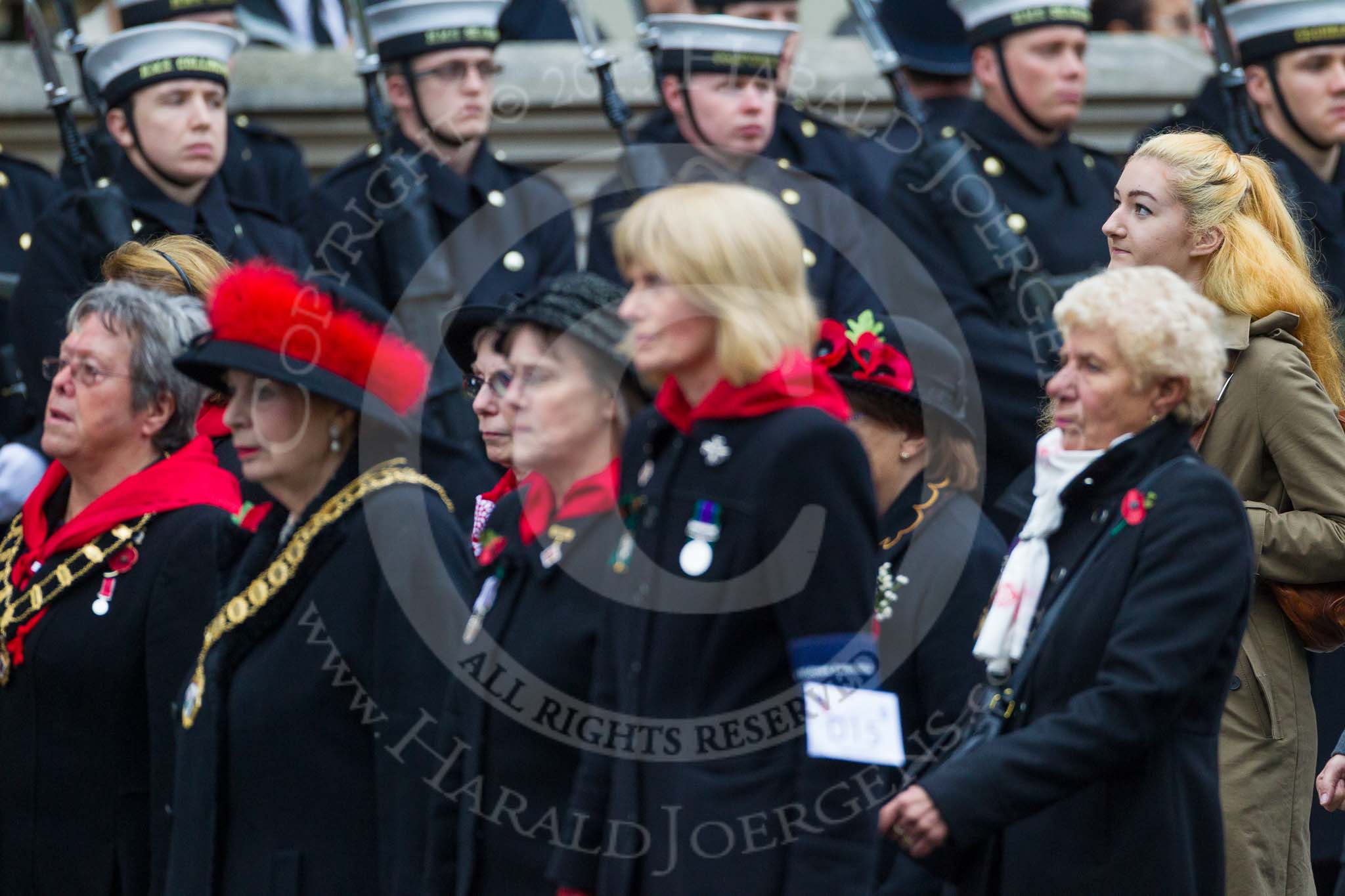 Remembrance Sunday at the Cenotaph 2015: Group D15, War Widows Association.
Cenotaph, Whitehall, London SW1,
London,
Greater London,
United Kingdom,
on 08 November 2015 at 11:53, image #657