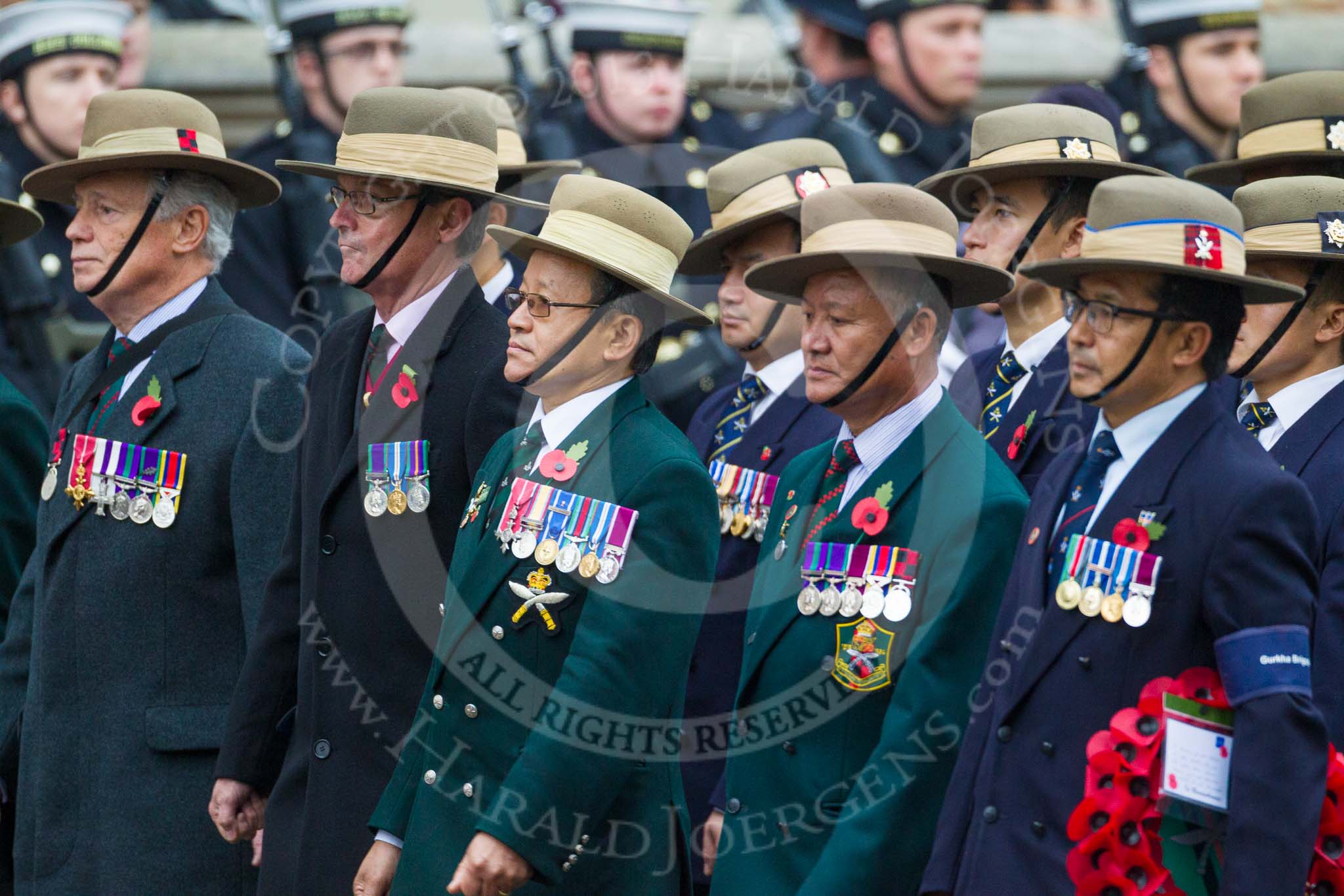 Remembrance Sunday at the Cenotaph 2015: Group D16, Gurkha Brigade Association.
Cenotaph, Whitehall, London SW1,
London,
Greater London,
United Kingdom,
on 08 November 2015 at 11:54, image #672