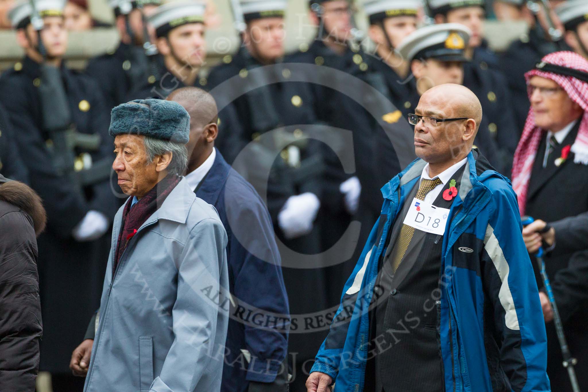 Remembrance Sunday at the Cenotaph 2015: Group D18, West Indian Association of Service Personnel.
Cenotaph, Whitehall, London SW1,
London,
Greater London,
United Kingdom,
on 08 November 2015 at 11:55, image #702