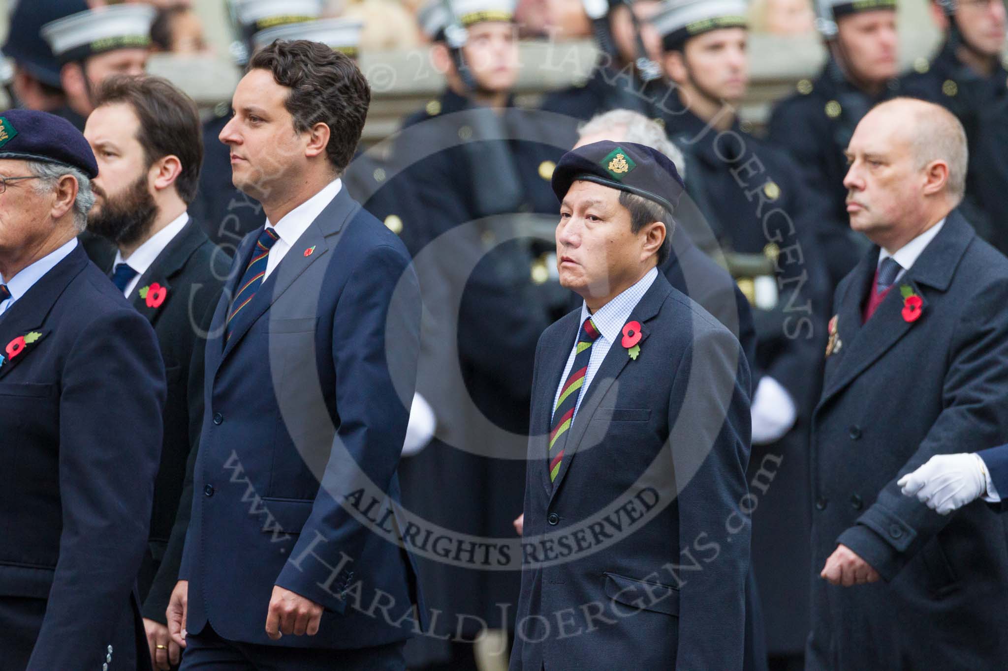 Remembrance Sunday at the Cenotaph 2015: Group D23, Royal Hong Kong Regiment Association.
Cenotaph, Whitehall, London SW1,
London,
Greater London,
United Kingdom,
on 08 November 2015 at 11:55, image #726