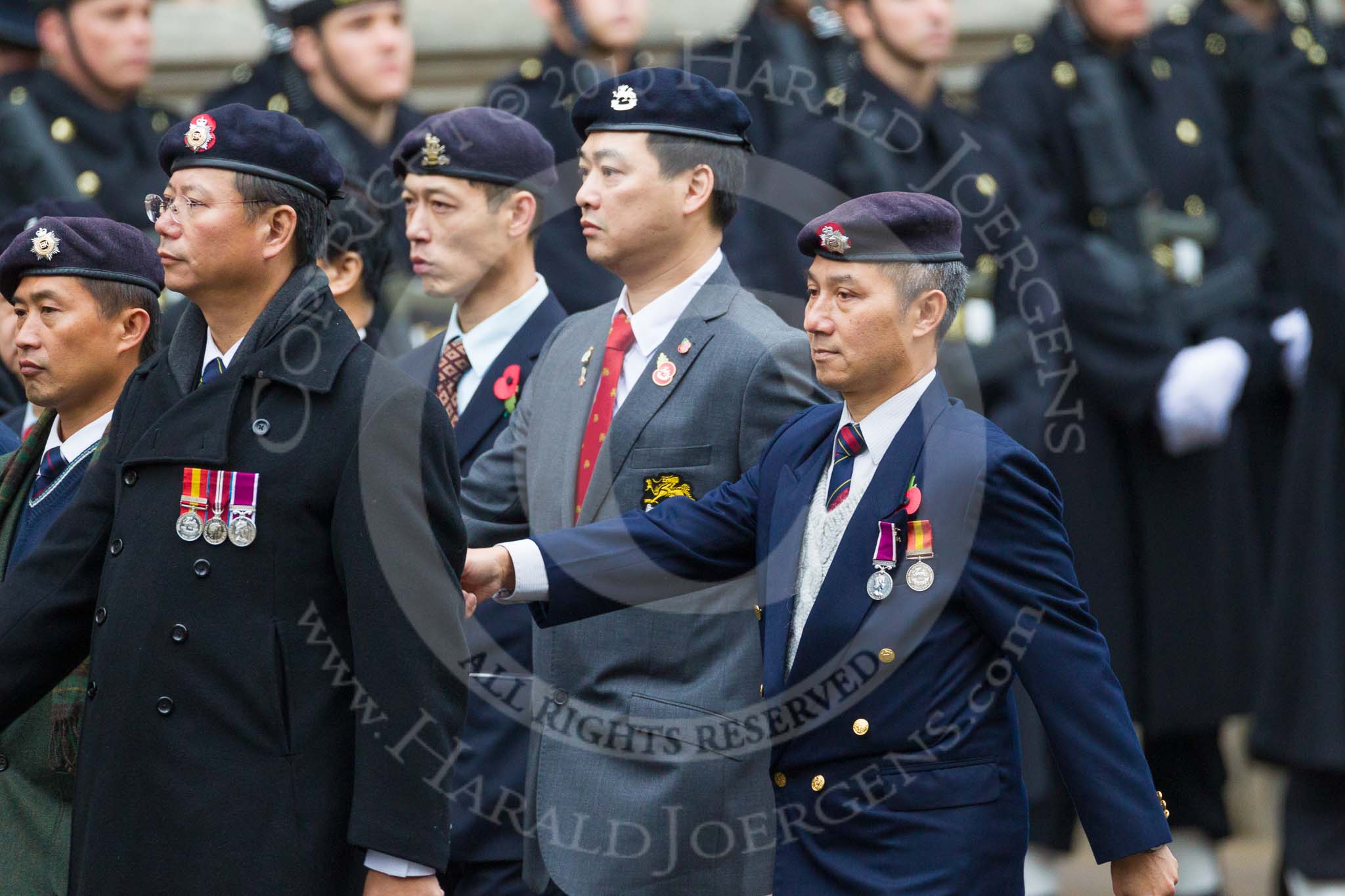 Remembrance Sunday at the Cenotaph 2015: Group D25, Hong Kong Ex-Servicemen's Association (UK Branch).
Cenotaph, Whitehall, London SW1,
London,
Greater London,
United Kingdom,
on 08 November 2015 at 11:55, image #732