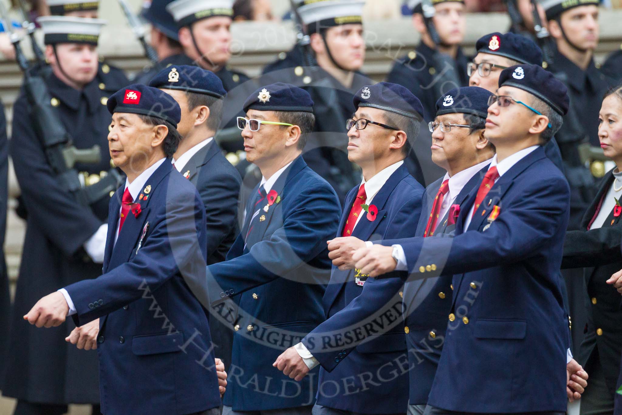Remembrance Sunday at the Cenotaph 2015: Group D26, Hong Kong Military Service Corps.
Cenotaph, Whitehall, London SW1,
London,
Greater London,
United Kingdom,
on 08 November 2015 at 11:55, image #733