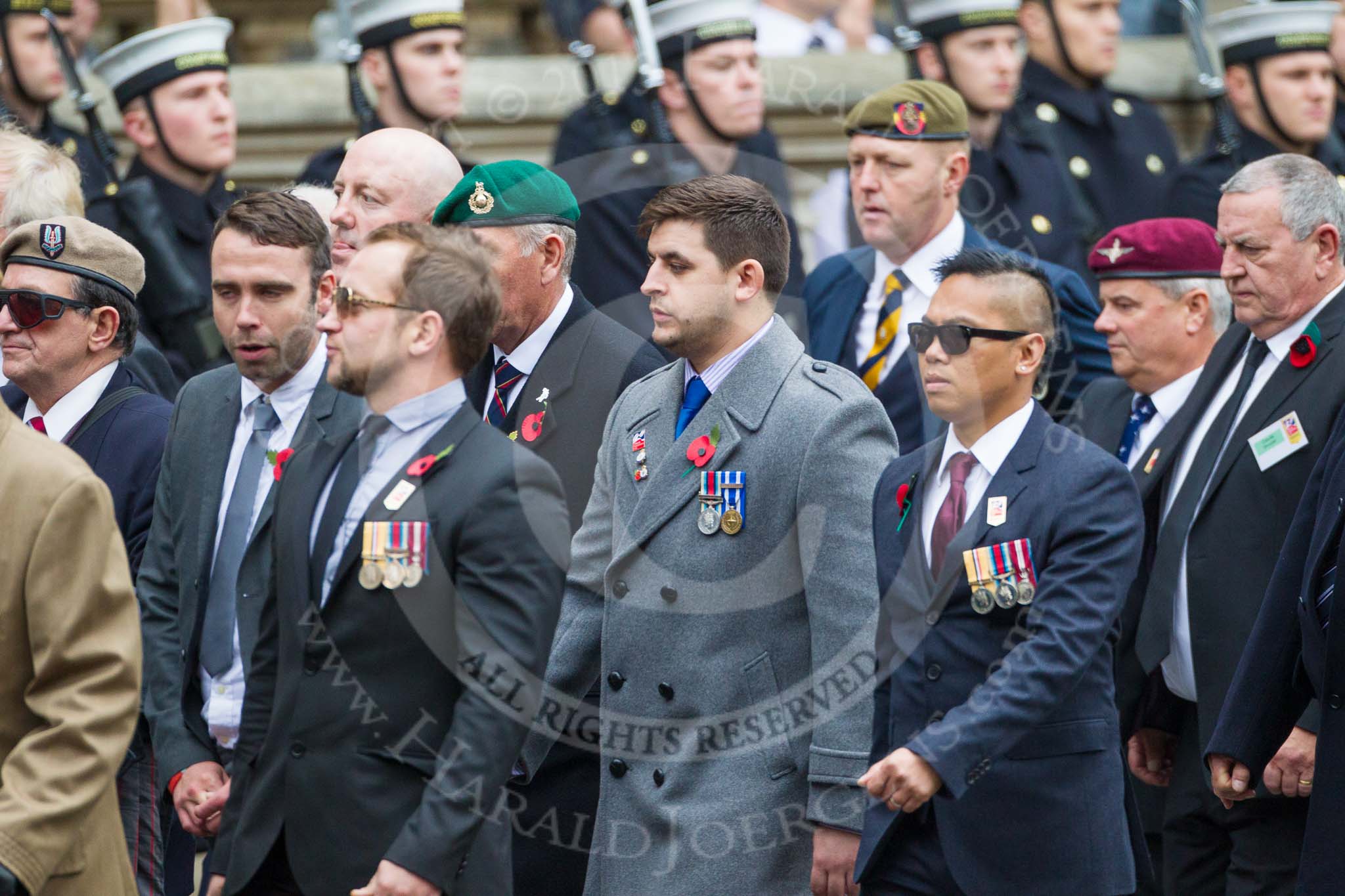 Remembrance Sunday at the Cenotaph 2015: Group F1, Blind Veterans UK.
Cenotaph, Whitehall, London SW1,
London,
Greater London,
United Kingdom,
on 08 November 2015 at 11:57, image #754