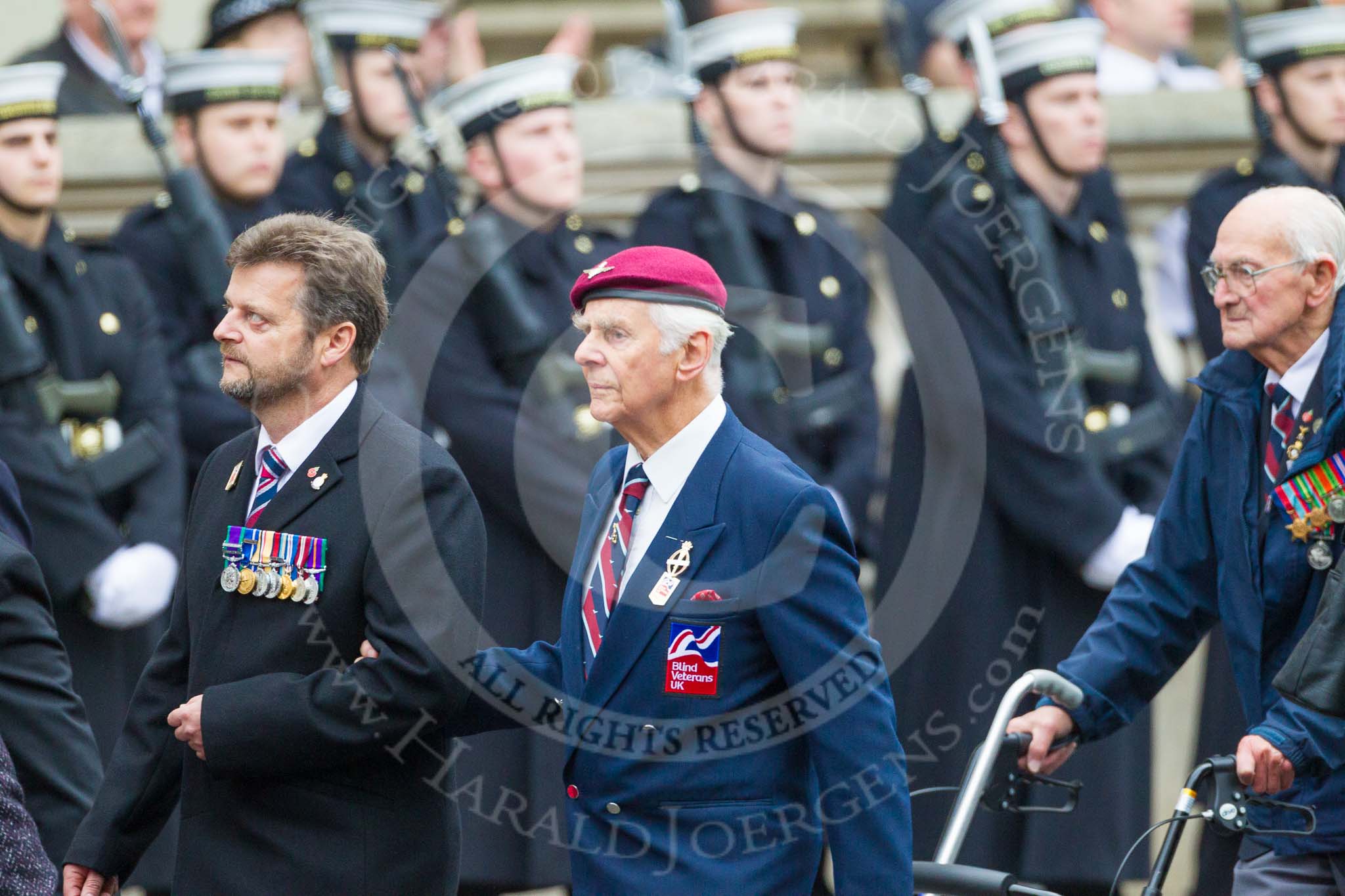 Remembrance Sunday at the Cenotaph 2015: Group F1, Blind Veterans UK.
Cenotaph, Whitehall, London SW1,
London,
Greater London,
United Kingdom,
on 08 November 2015 at 11:57, image #763
