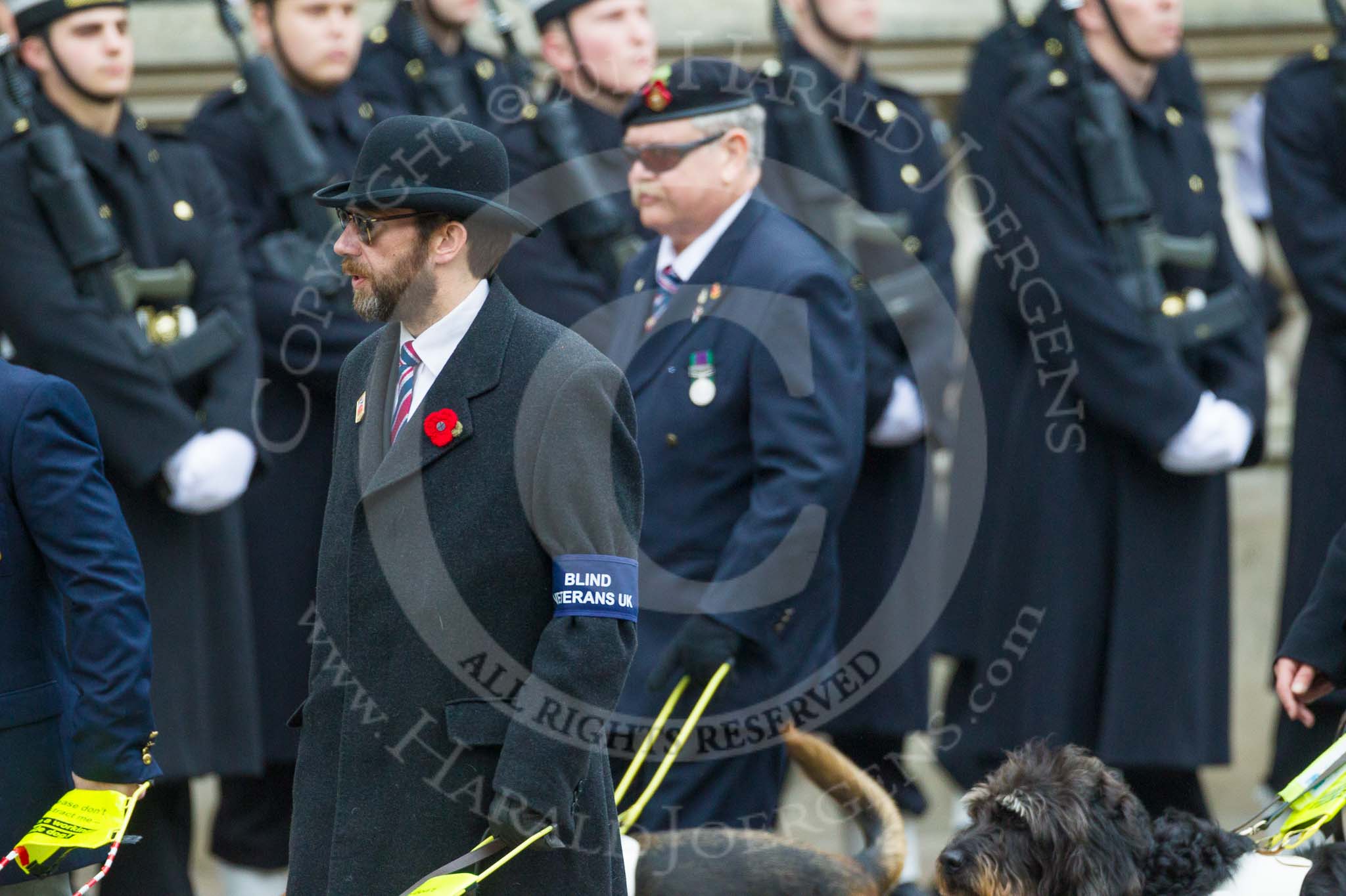 Remembrance Sunday at the Cenotaph 2015: Group F1, Blind Veterans UK.
Cenotaph, Whitehall, London SW1,
London,
Greater London,
United Kingdom,
on 08 November 2015 at 11:57, image #766