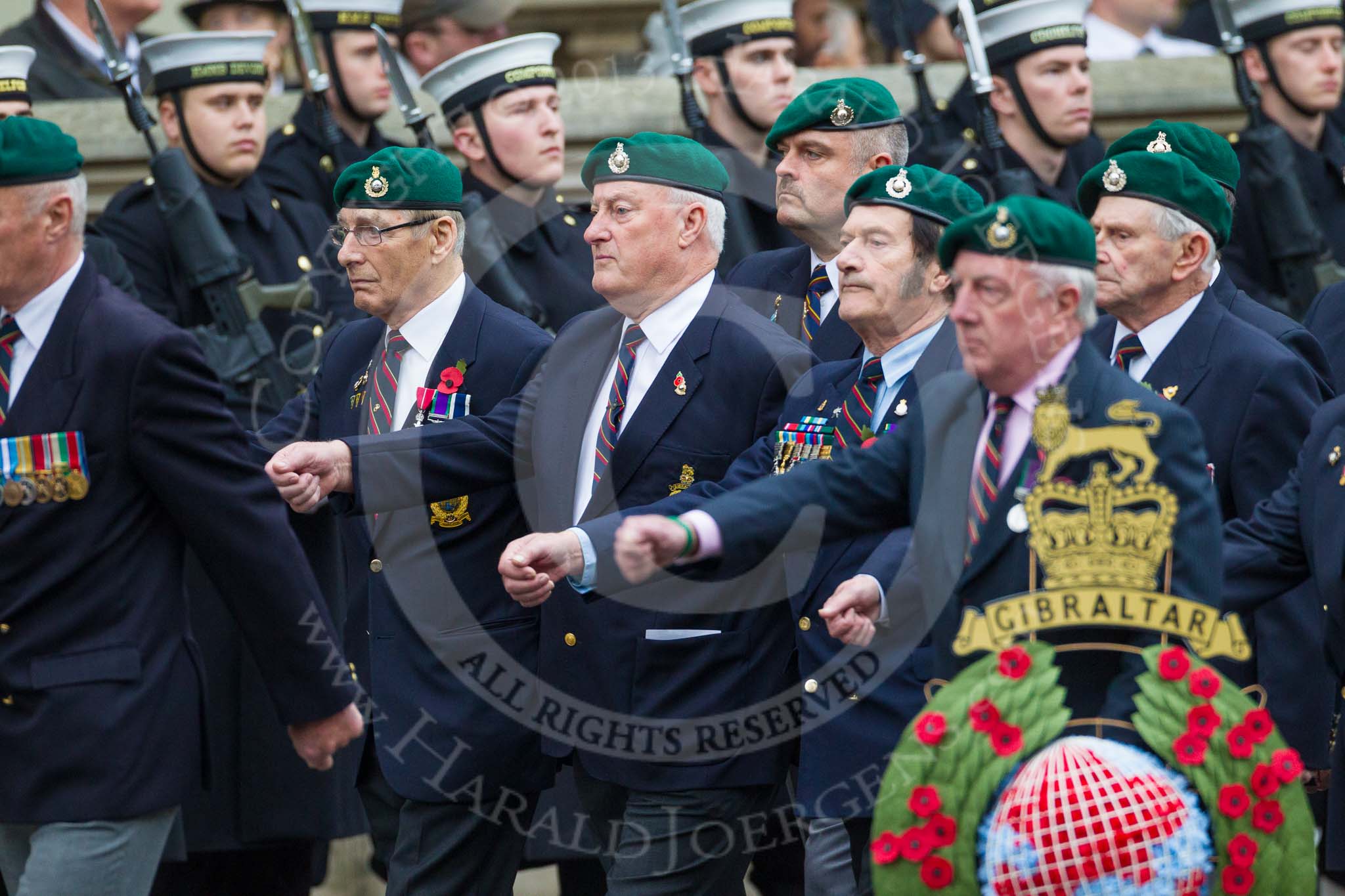Remembrance Sunday at the Cenotaph 2015: Group E1, Royal Marines Association.
Cenotaph, Whitehall, London SW1,
London,
Greater London,
United Kingdom,
on 08 November 2015 at 11:58, image #791