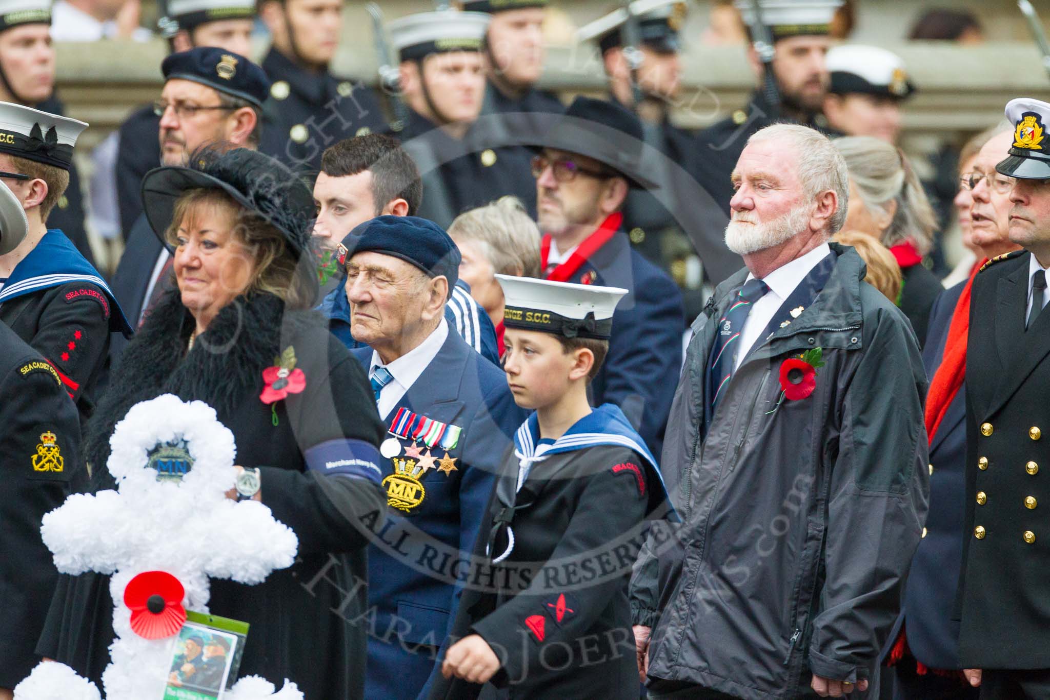 Remembrance Sunday at the Cenotaph 2015: Group E3, Merchant Navy Association.
Cenotaph, Whitehall, London SW1,
London,
Greater London,
United Kingdom,
on 08 November 2015 at 11:59, image #821