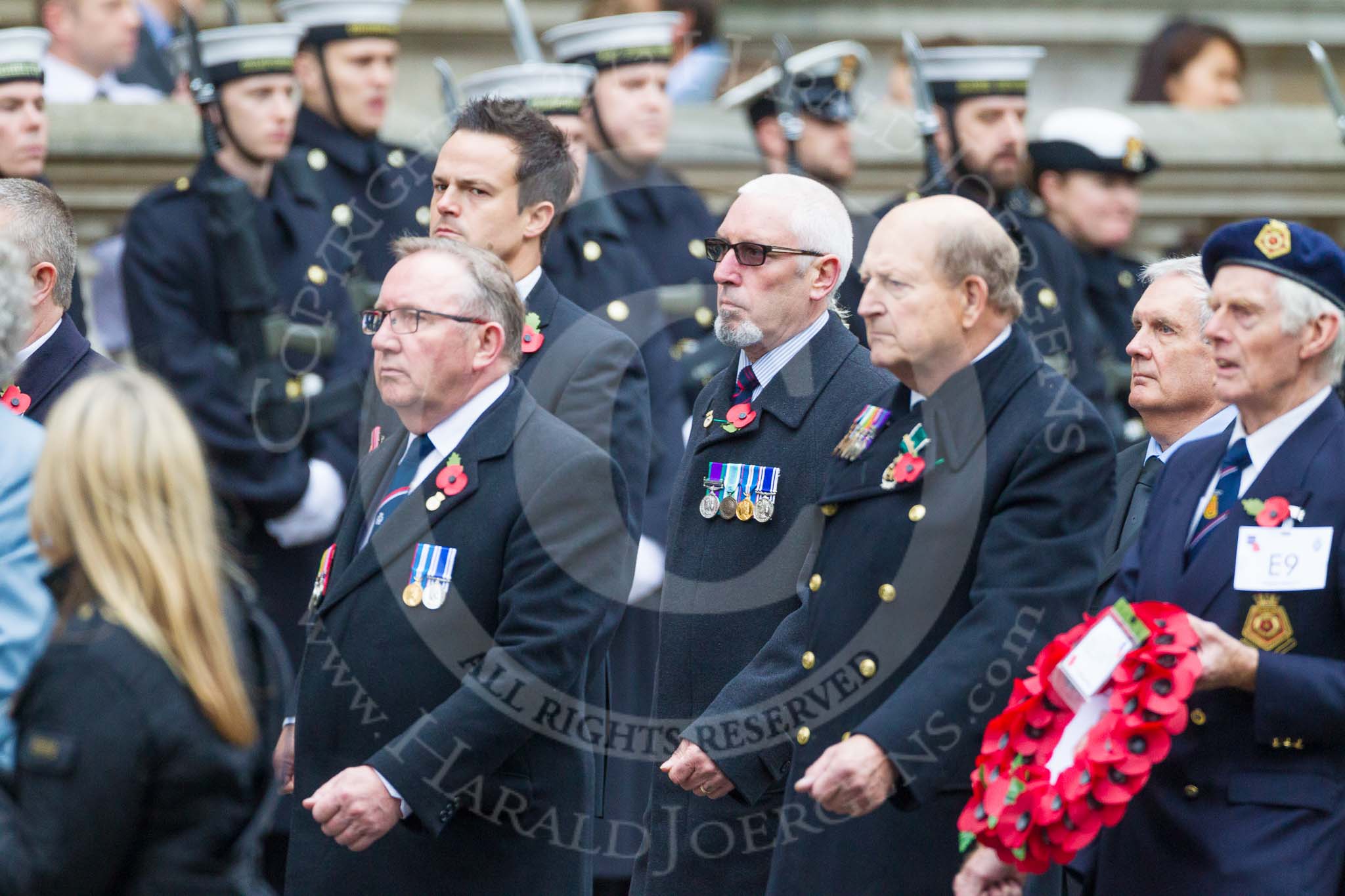 Remembrance Sunday at the Cenotaph 2015: Group E8, HMS Bulwark, Albion & Centaur Association.
Cenotaph, Whitehall, London SW1,
London,
Greater London,
United Kingdom,
on 08 November 2015 at 11:59, image #846