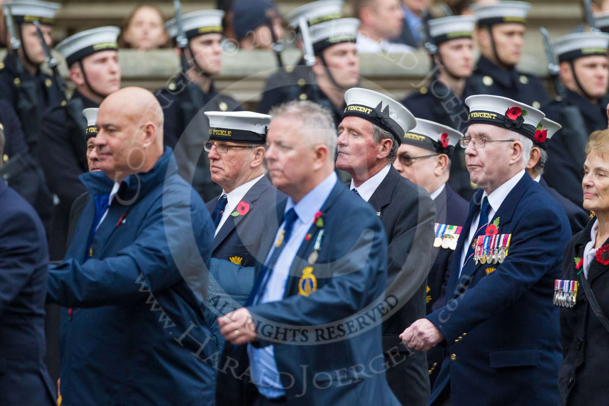 Remembrance Sunday at the Cenotaph 2015: Group E12, HMS St Vincent Association.
Cenotaph, Whitehall, London SW1,
London,
Greater London,
United Kingdom,
on 08 November 2015 at 12:00, image #864