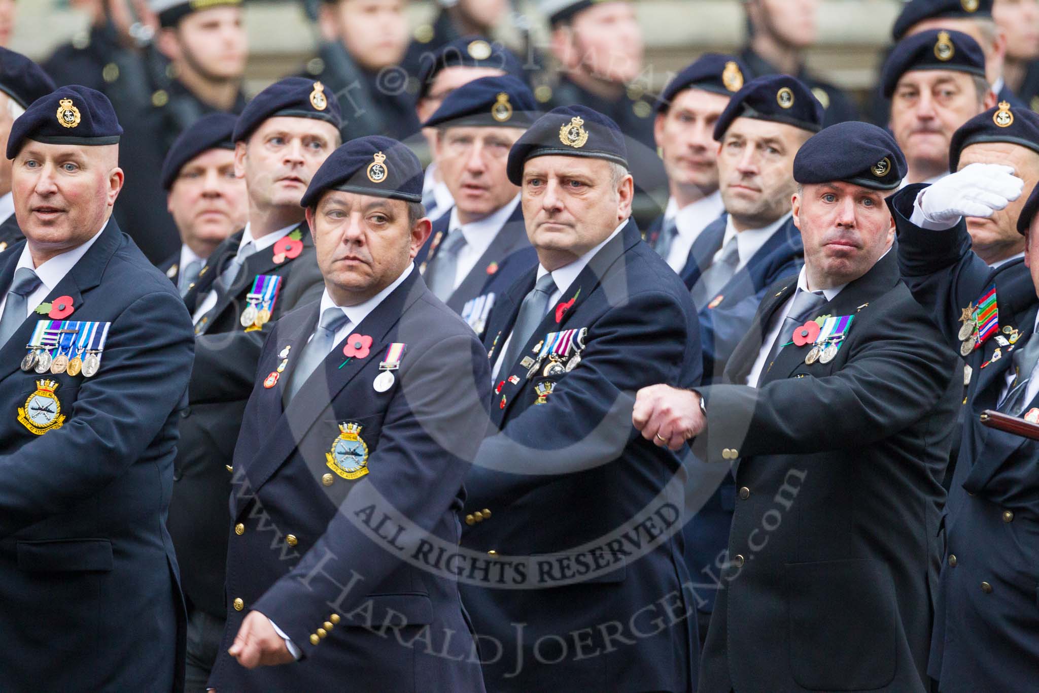 Remembrance Sunday at the Cenotaph 2015: Group E16, Type 42 Association.
Cenotaph, Whitehall, London SW1,
London,
Greater London,
United Kingdom,
on 08 November 2015 at 12:00, image #886
