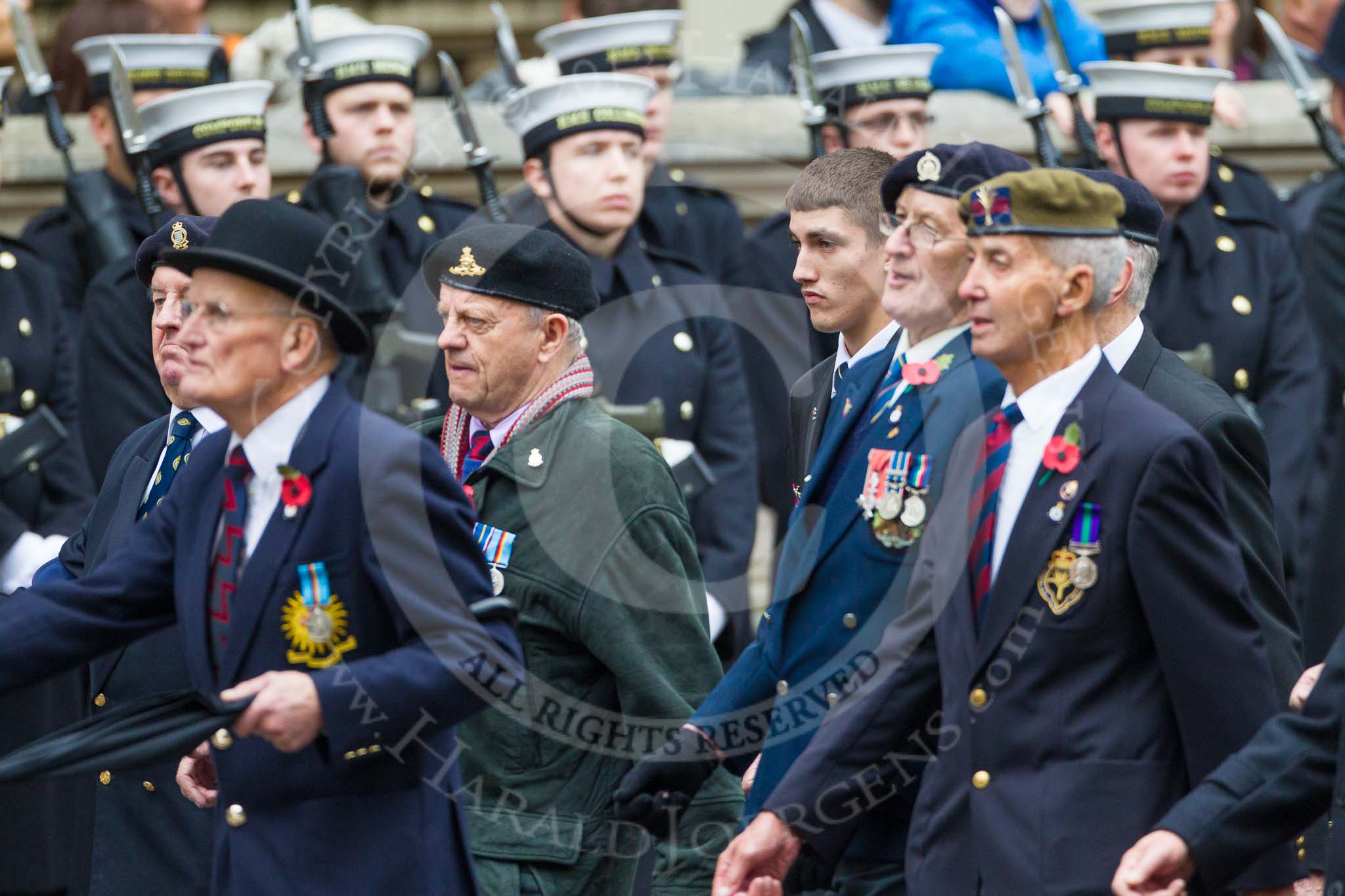 Remembrance Sunday at the Cenotaph 2015: Group F13, National Service Veterans Alliance.
Cenotaph, Whitehall, London SW1,
London,
Greater London,
United Kingdom,
on 08 November 2015 at 12:05, image #1060