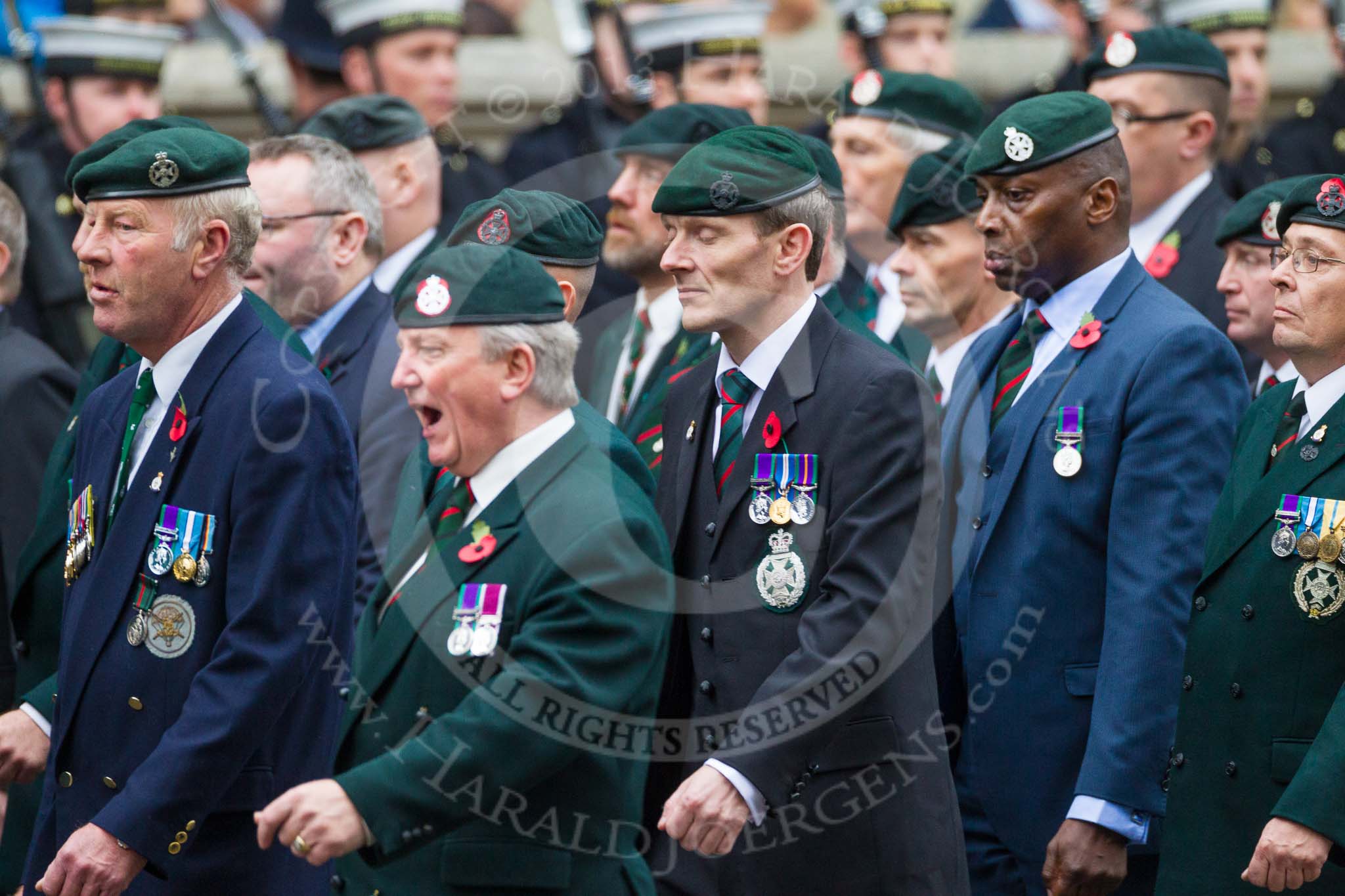 Remembrance Sunday at the Cenotaph 2015: Group A2, Royal Green Jackets Association.
Cenotaph, Whitehall, London SW1,
London,
Greater London,
United Kingdom,
on 08 November 2015 at 12:08, image #1168
