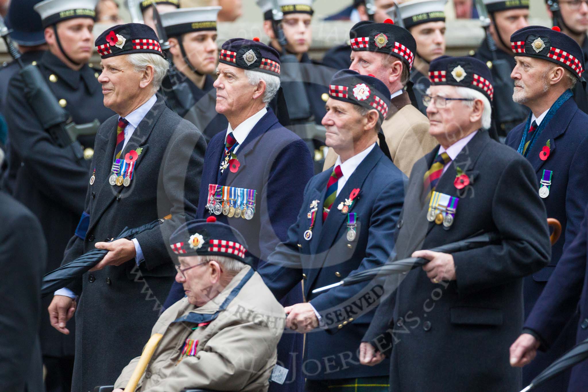 Remembrance Sunday at the Cenotaph 2015: Group A4, King's Own Scottish Borderers.
Cenotaph, Whitehall, London SW1,
London,
Greater London,
United Kingdom,
on 08 November 2015 at 12:09, image #1198