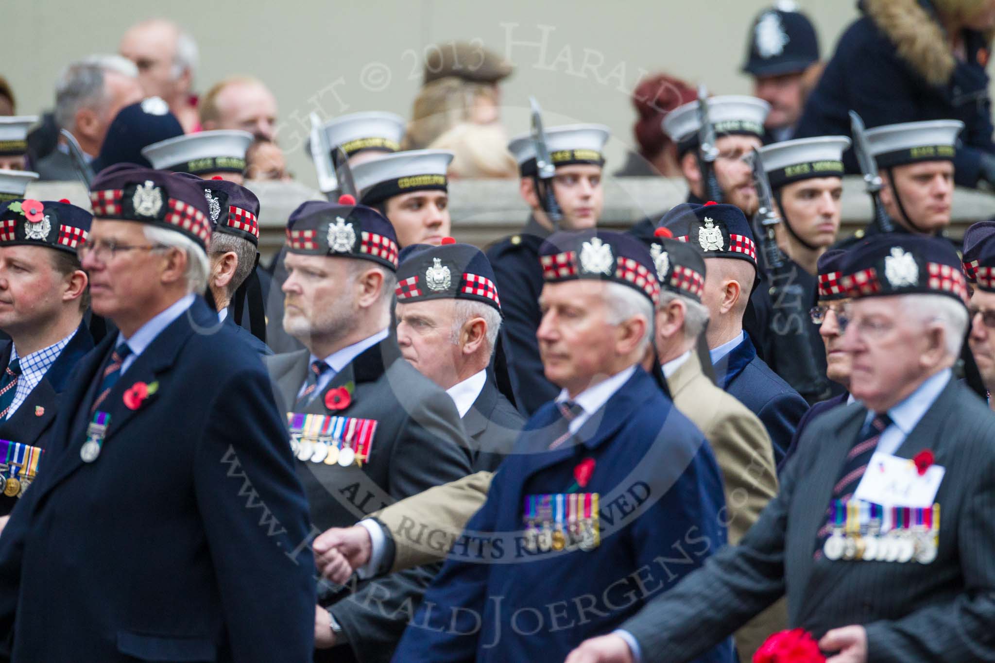 Remembrance Sunday at the Cenotaph 2015: Group A4, King's Own Scottish Borderers.
Cenotaph, Whitehall, London SW1,
London,
Greater London,
United Kingdom,
on 08 November 2015 at 12:09, image #1205