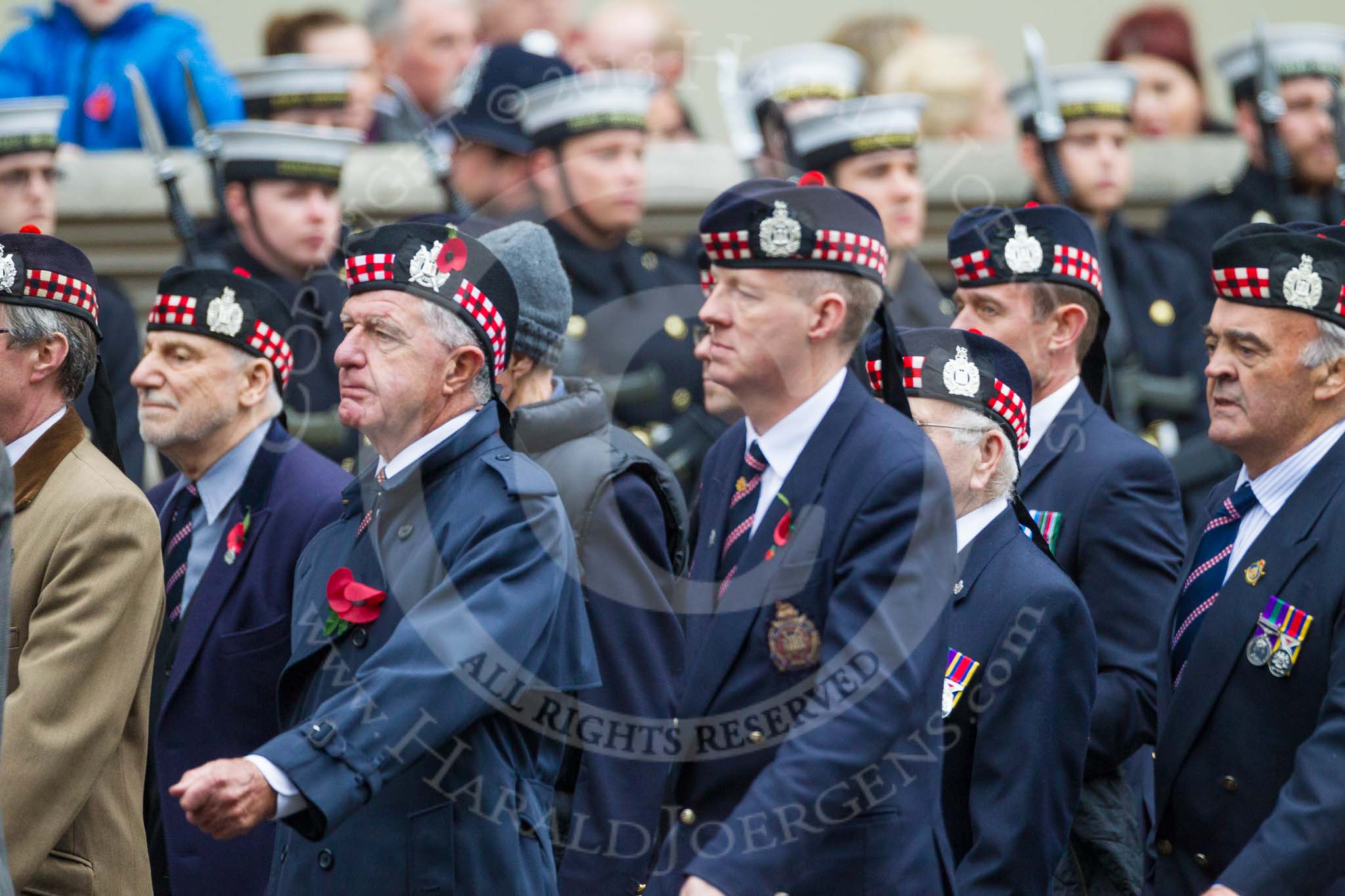 Remembrance Sunday at the Cenotaph 2015: Group A4, King's Own Scottish Borderers.
Cenotaph, Whitehall, London SW1,
London,
Greater London,
United Kingdom,
on 08 November 2015 at 12:09, image #1210