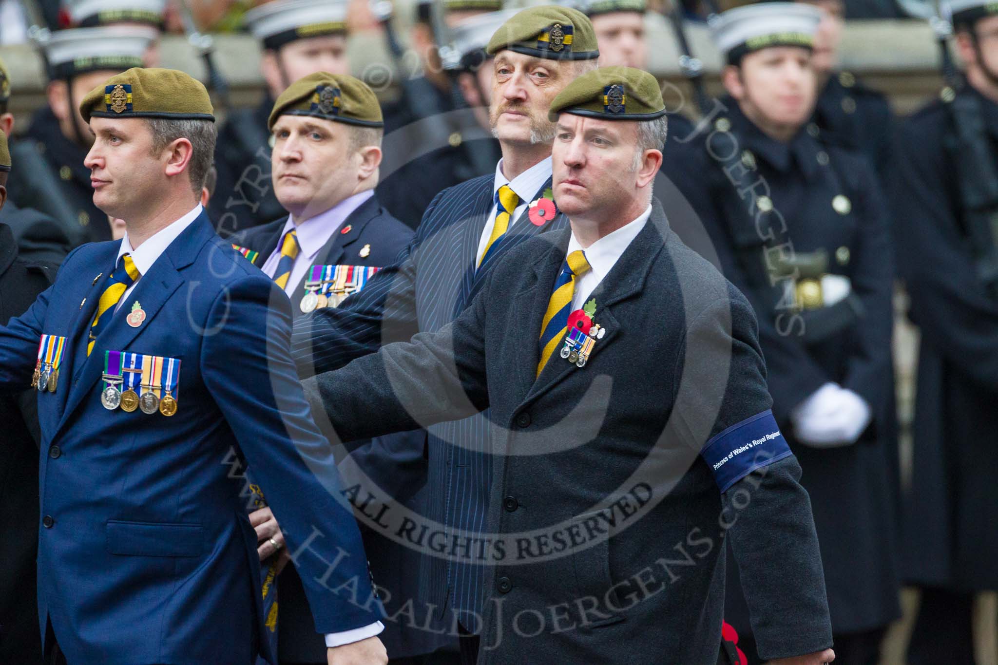 Remembrance Sunday at the Cenotaph 2015: Group A15, Princess of Wales's Royal Regiment.
Cenotaph, Whitehall, London SW1,
London,
Greater London,
United Kingdom,
on 08 November 2015 at 12:11, image #1310