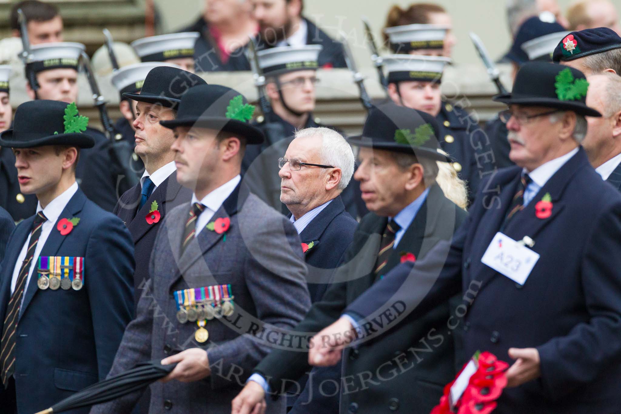 Remembrance Sunday at the Cenotaph 2015: Group A23, Cheshire Regiment Association.
Cenotaph, Whitehall, London SW1,
London,
Greater London,
United Kingdom,
on 08 November 2015 at 12:12, image #1351