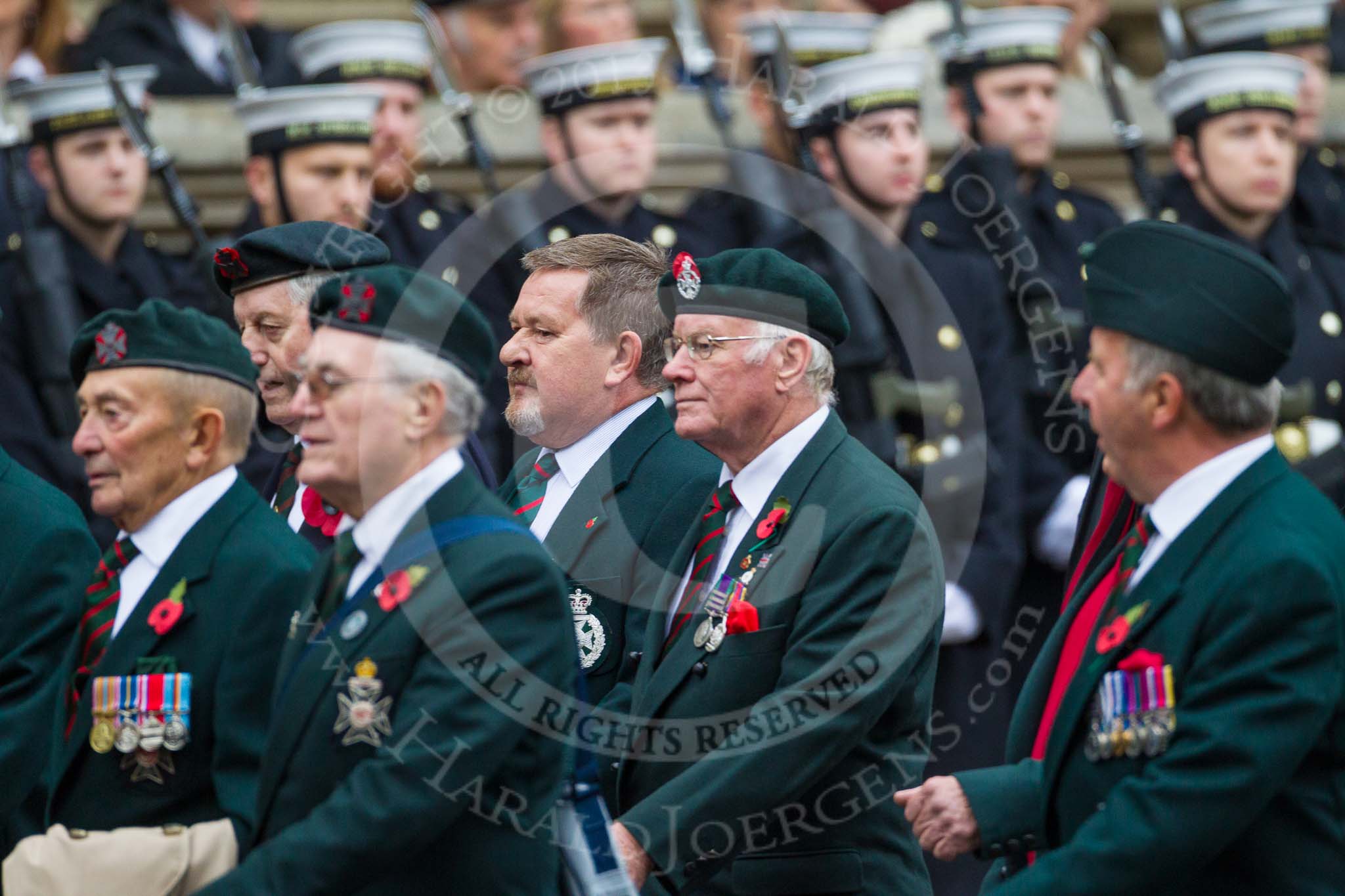 Remembrance Sunday at the Cenotaph 2015: Group A32, King's Royal Rifle Corps Association.
Cenotaph, Whitehall, London SW1,
London,
Greater London,
United Kingdom,
on 08 November 2015 at 12:13, image #1402
