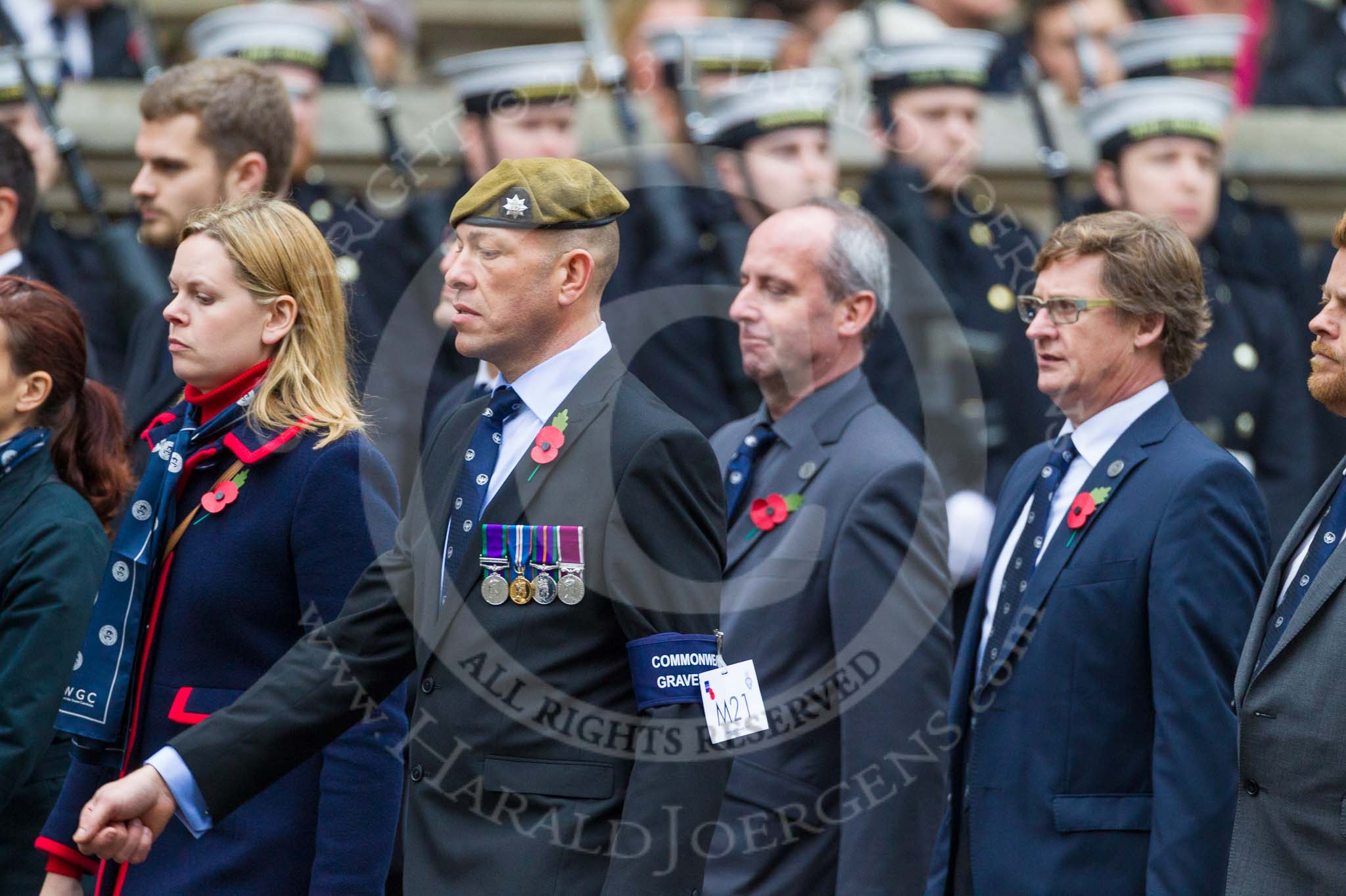 Remembrance Sunday at the Cenotaph 2015: Group M21, Commonwealth War Graves Commission.
Cenotaph, Whitehall, London SW1,
London,
Greater London,
United Kingdom,
on 08 November 2015 at 12:17, image #1547