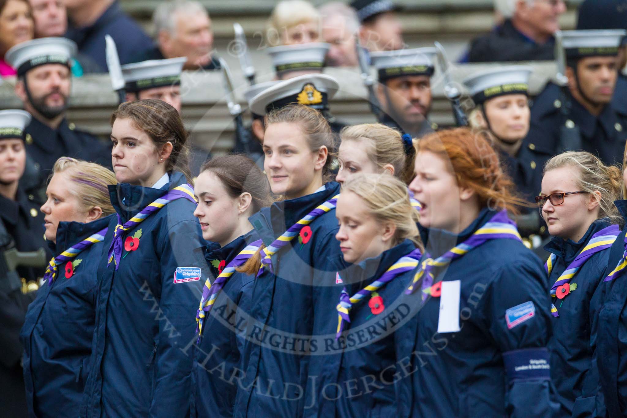 Remembrance Sunday at the Cenotaph 2015: Group M51, Girlguiding London & South East England.
Cenotaph, Whitehall, London SW1,
London,
Greater London,
United Kingdom,
on 08 November 2015 at 12:21, image #1729