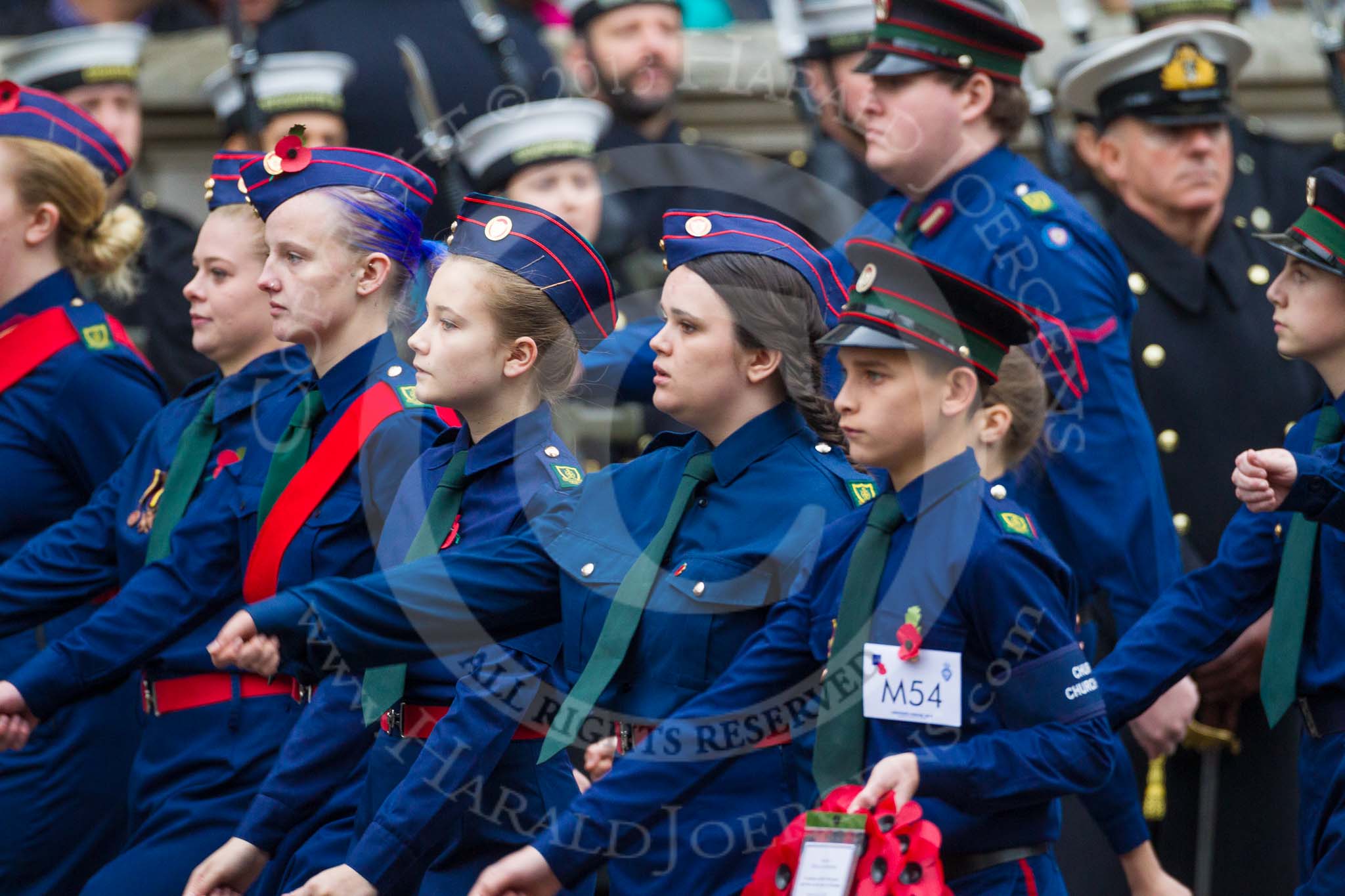 Remembrance Sunday at the Cenotaph 2015: Group M54, Church Lads & Church Girls Brigade.
Cenotaph, Whitehall, London SW1,
London,
Greater London,
United Kingdom,
on 08 November 2015 at 12:21, image #1748