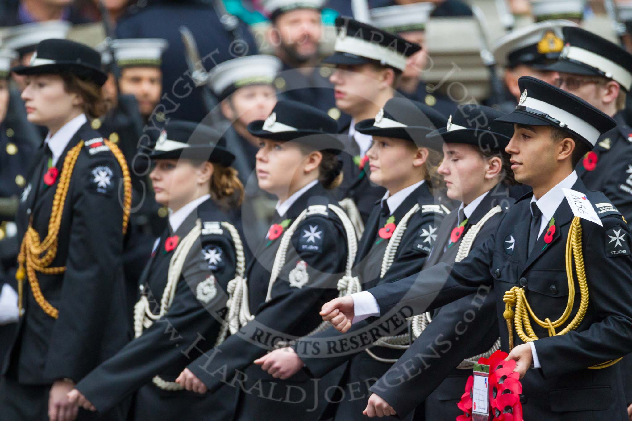 Remembrance Sunday at the Cenotaph 2015: Group M56, St John Ambulance Cadets.
Cenotaph, Whitehall, London SW1,
London,
Greater London,
United Kingdom,
on 08 November 2015 at 12:21, image #1752