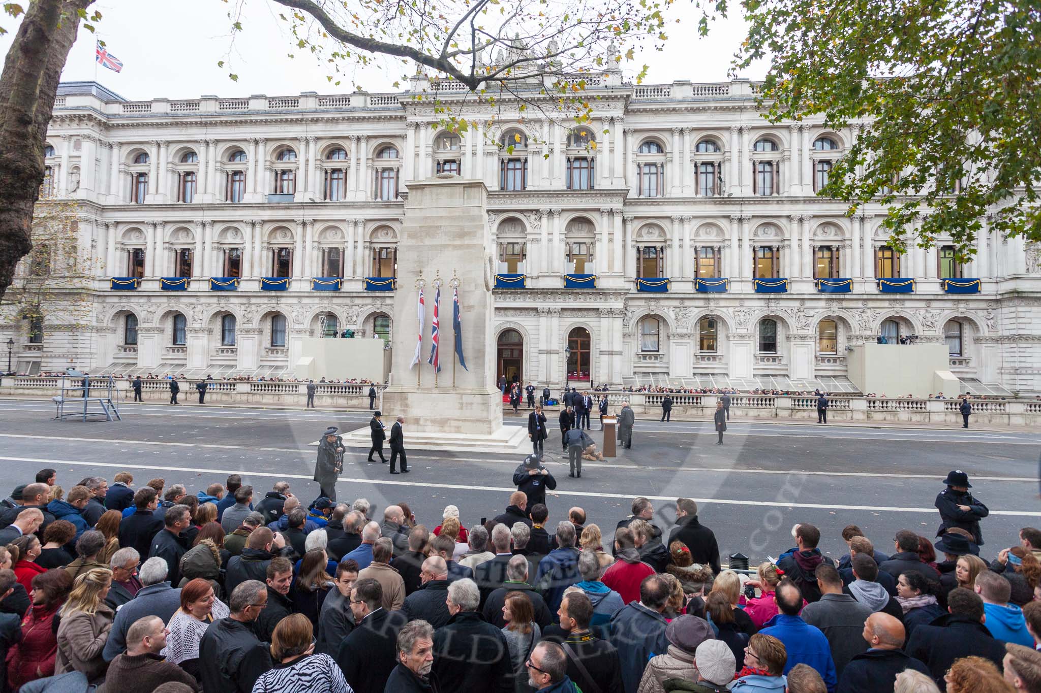 Remembrance Sunday at the Cenotaph 2015: 9am, already a crowd at the Cenotaph. Image #6, 08 November 2015 08:58 Whitehall, London, UK