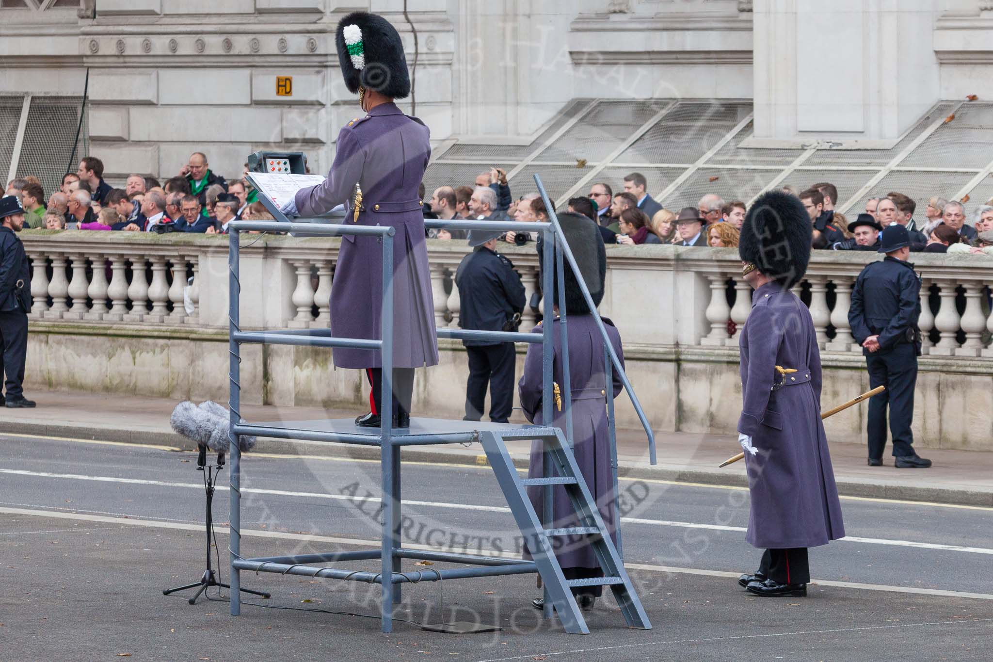 Remembrance Sunday at the Cenotaph 2015: The Senior Director of Music preparing for the event. Image #44, 08 November 2015 10:22 Whitehall, London, UK