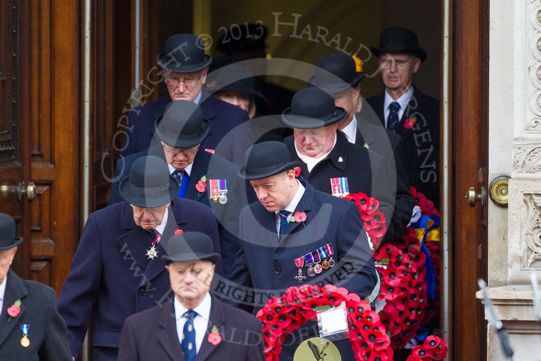 Remembrance Sunday at the Cenotaph 2015: Leading members of the Royal British Legion, the Royal Air Force Association, the Royal Navy Association, the Royal Commonwealth Ex-Services League and Transport for London leaving the Foreign- and Commonwealth Office. Image #64, 08 November 2015 10:40 Whitehall, London, UK