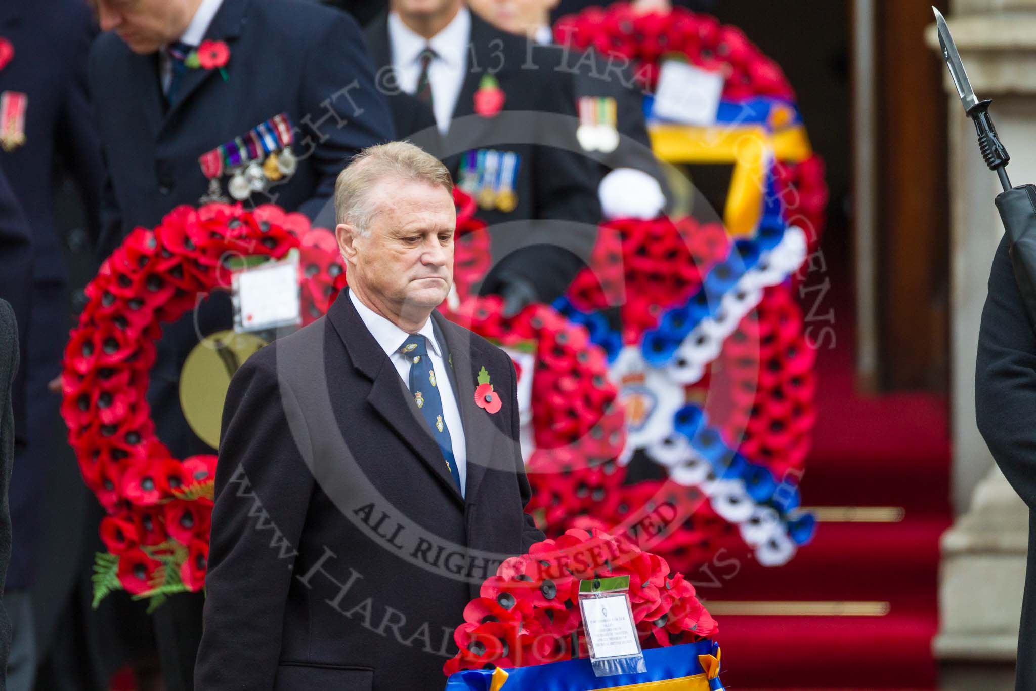 Remembrance Sunday at the Cenotaph 2015: Leading members of the Royal British Legion leaving the Foreign- and Commonwealth Office. Image #65, 08 November 2015 10:40 Whitehall, London, UK