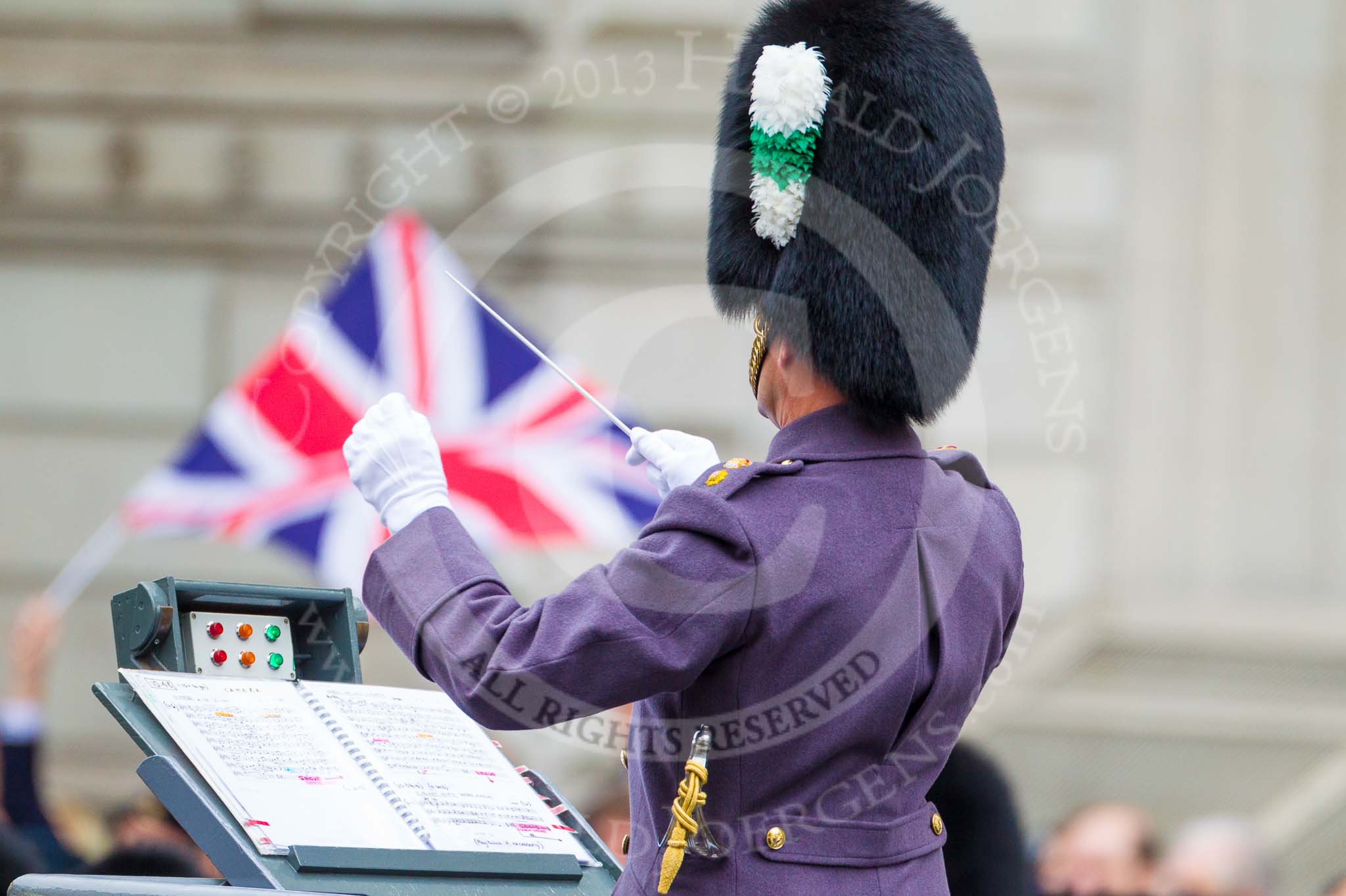 Remembrance Sunday at the Cenotaph 2015: The Senior Director of Music, Lieutenant
Colonel Kevin Roberts, conducting during the Cenotaph Ceremony 2015. Image #71, 08 November 2015 10:51 Whitehall, London, UK