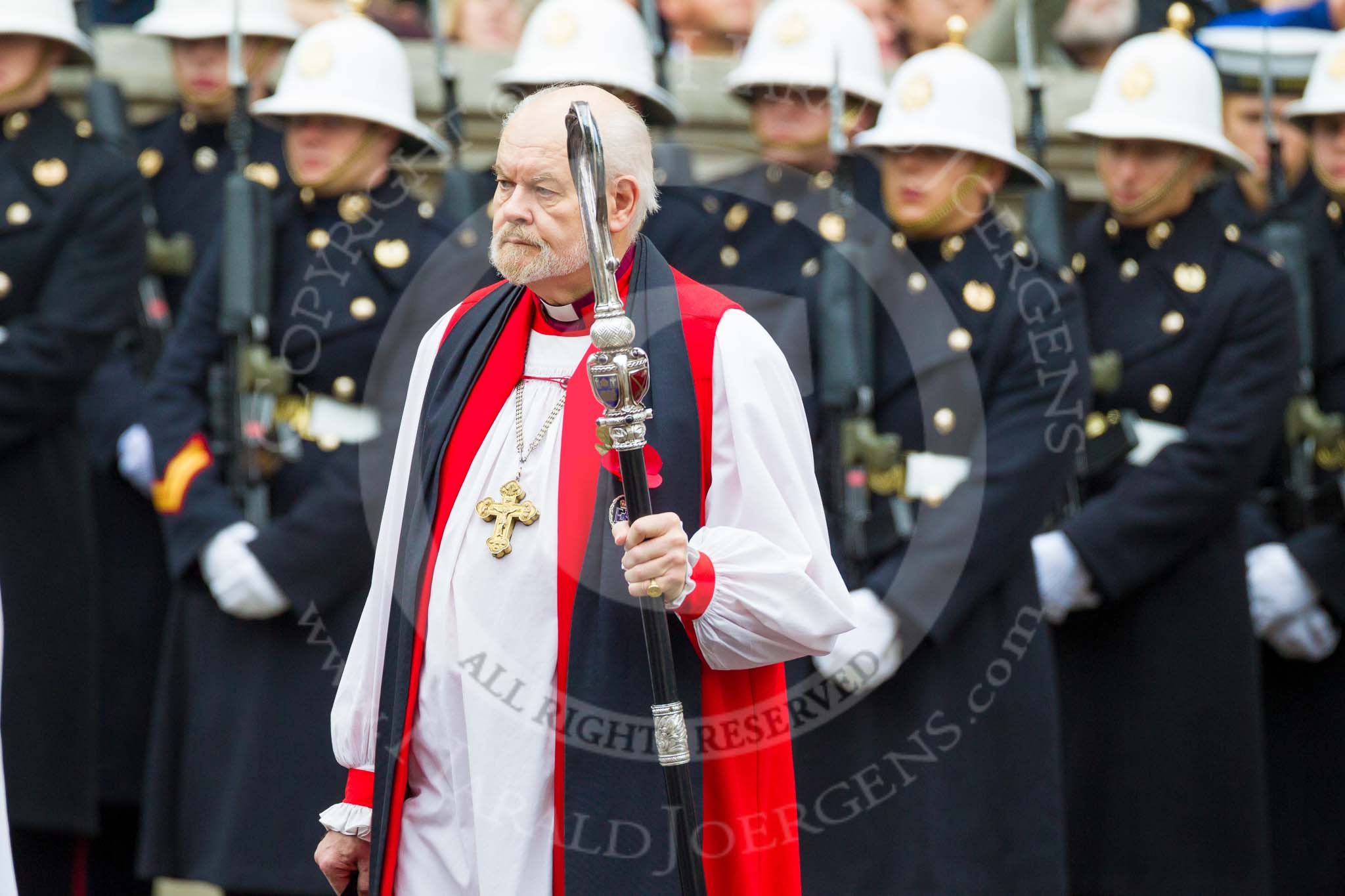 Remembrance Sunday at the Cenotaph 2015: The Dean of HM Chapels Royal and the Lord Bishop of London, The Rt Revd. & the Rt Hon Dr Richard Chartres. Image #85, 08 November 2015 10:54 Whitehall, London, UK