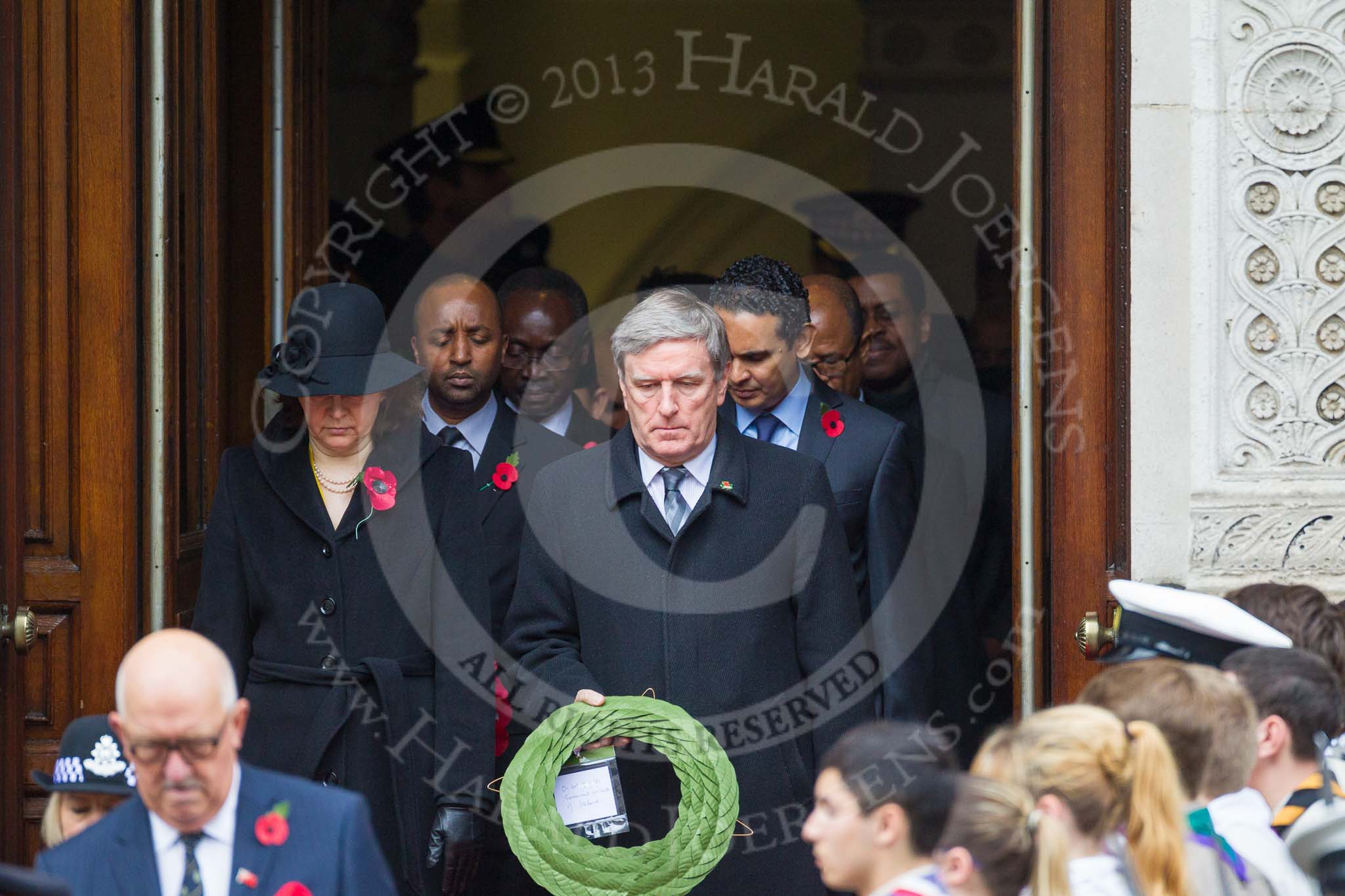 Remembrance Sunday at the Cenotaph 2015: The High Commissioners or their representatives leaving the Foreign- and Commonwealth Office. Image #93, 08 November 2015 10:55 Whitehall, London, UK